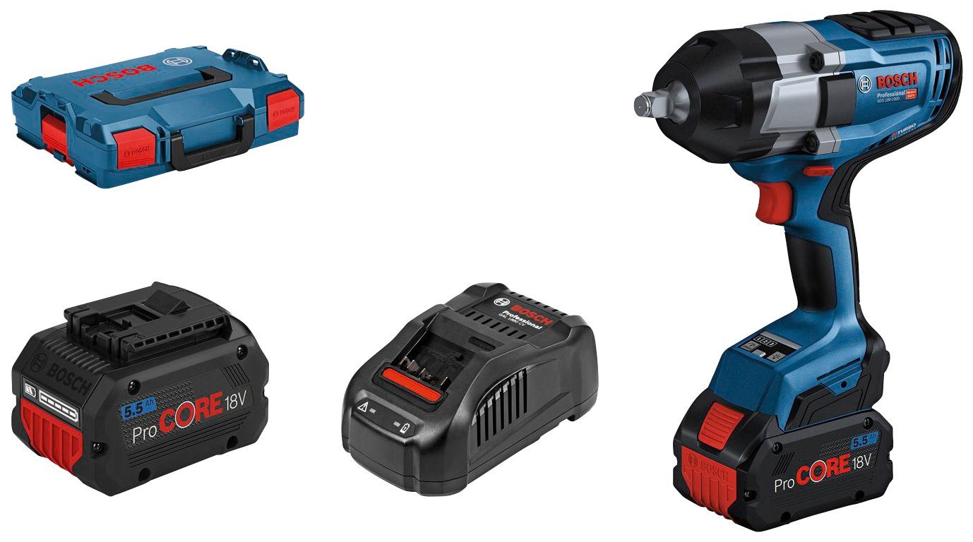 Bosch Professional Akku-Drehschlagschrauber GDS 18V-1000 Professional, 1750 U/min, 1000 Nm, (Set), mit L-BOXX, 2x18V/5,5 Ah Akku und Ladegerät | Schlagschrauber