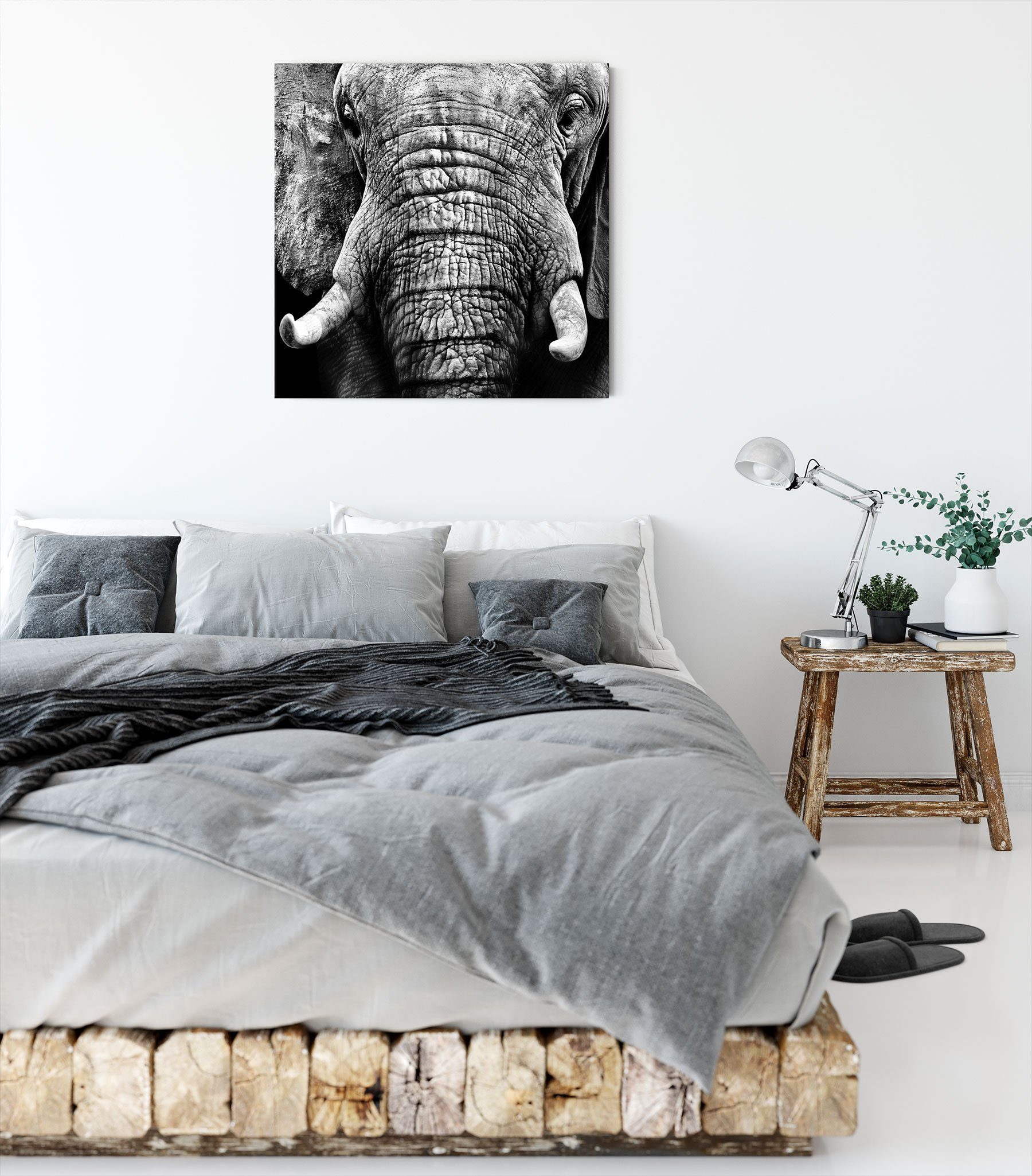 St), Leinwandbild (1 Leinwandbild Pixxprint bespannt, Elefant fertig Porträt Zackenaufhänger inkl. Elefant Porträt,