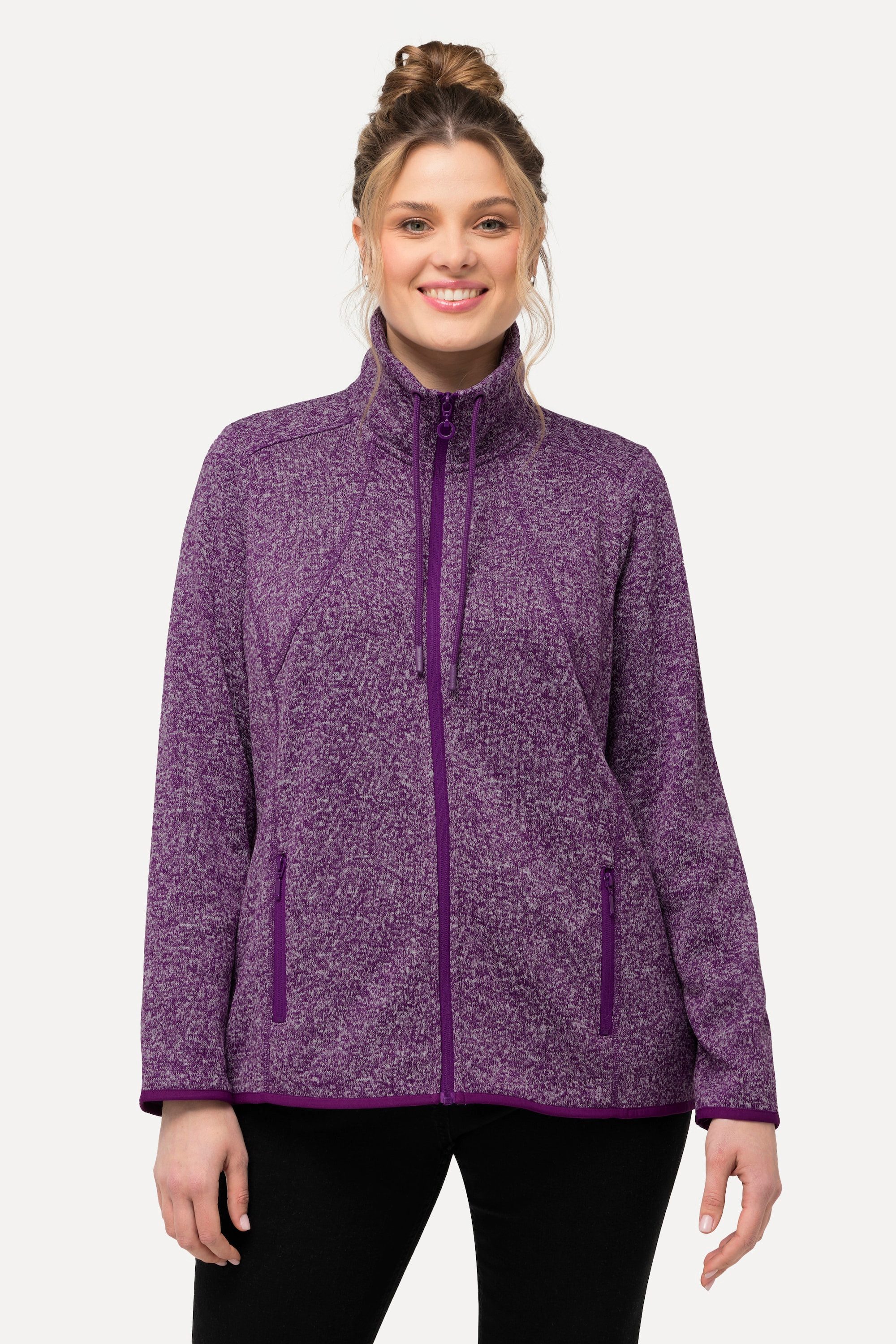 Ulla Popken Sweatjacke Strickfleece-Jacke Rauten Stehkragen günstig online kaufen