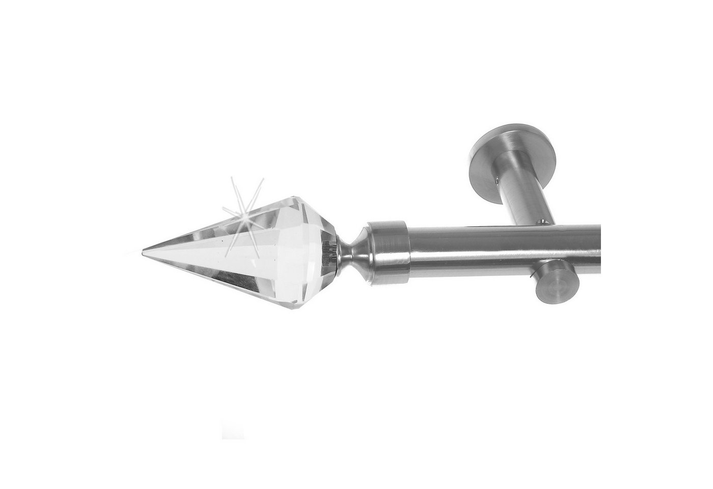 BASIT Gardinenstange Edelstahloptik 20mm mit Wandträgern 120 cm E37, Ø 20 mm, 1-läufig, verschraubt, Metall, H31 120 cm E37 Spitze Kristall