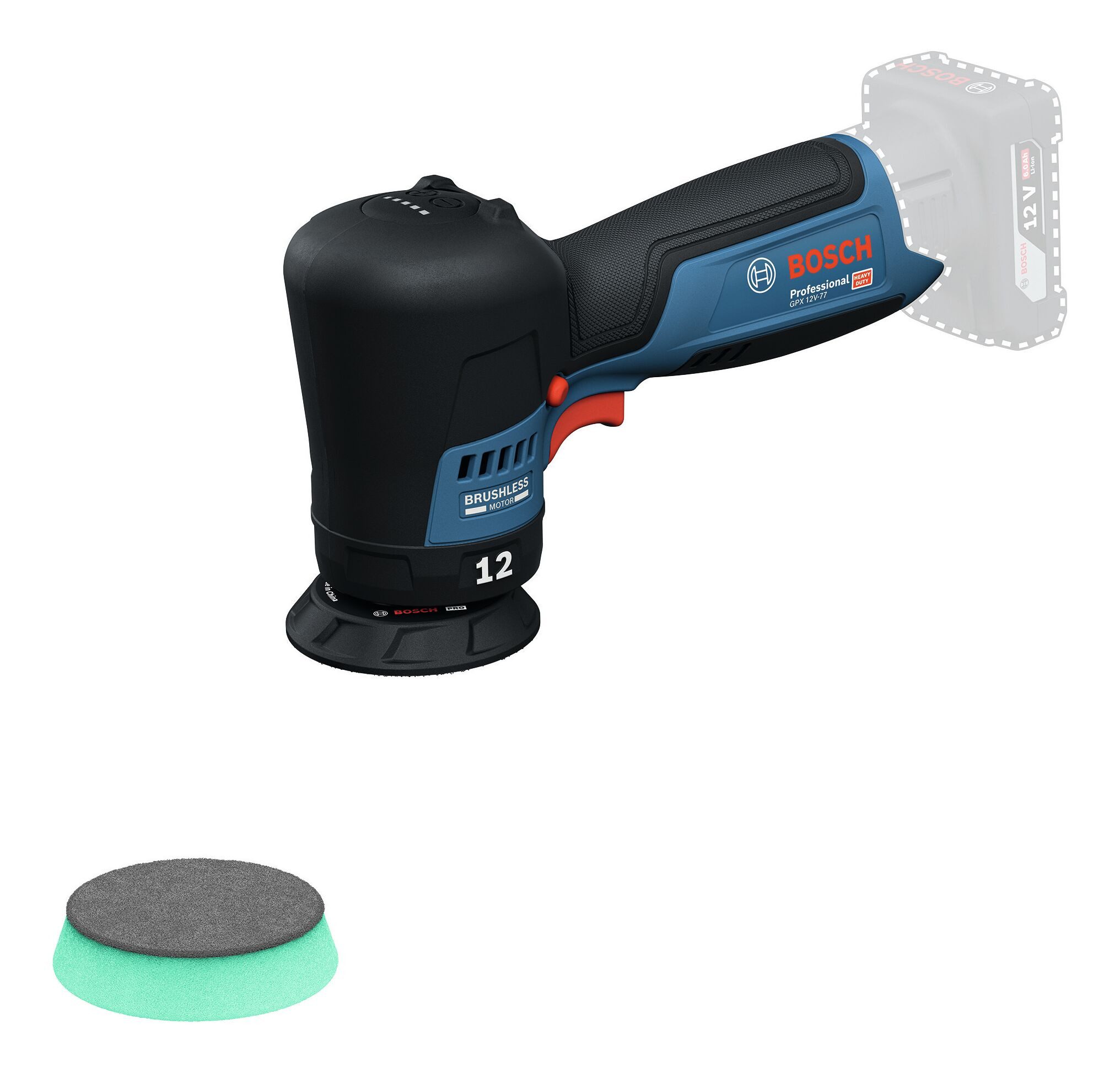 BOSCH Akku-Poliermaschine GPX 12V-77, 7000 max. U/min, Polierer Ohne Akku - im Karton