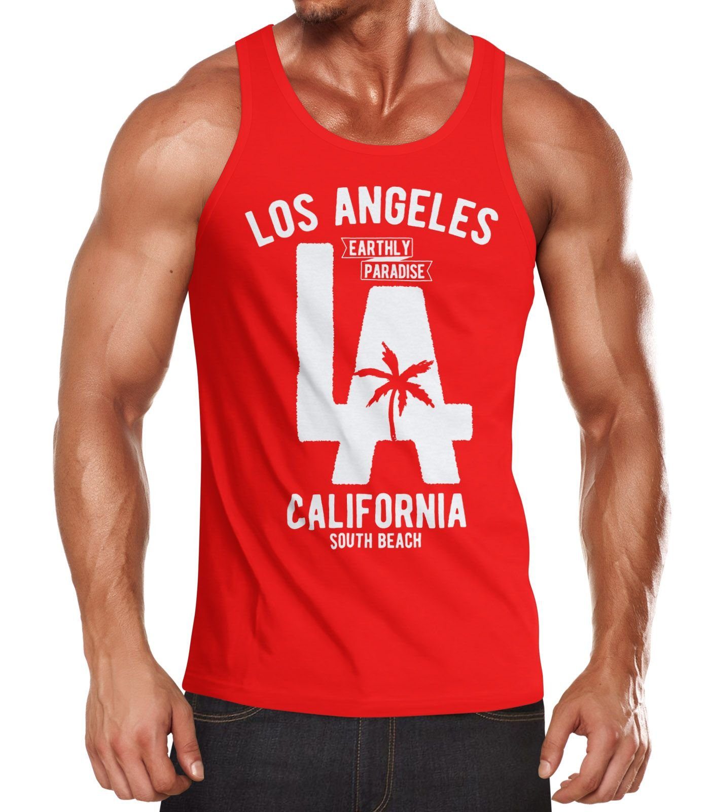 Neverless Tanktop Herren Tank Top Los Angeles California LA Palme mit Print
