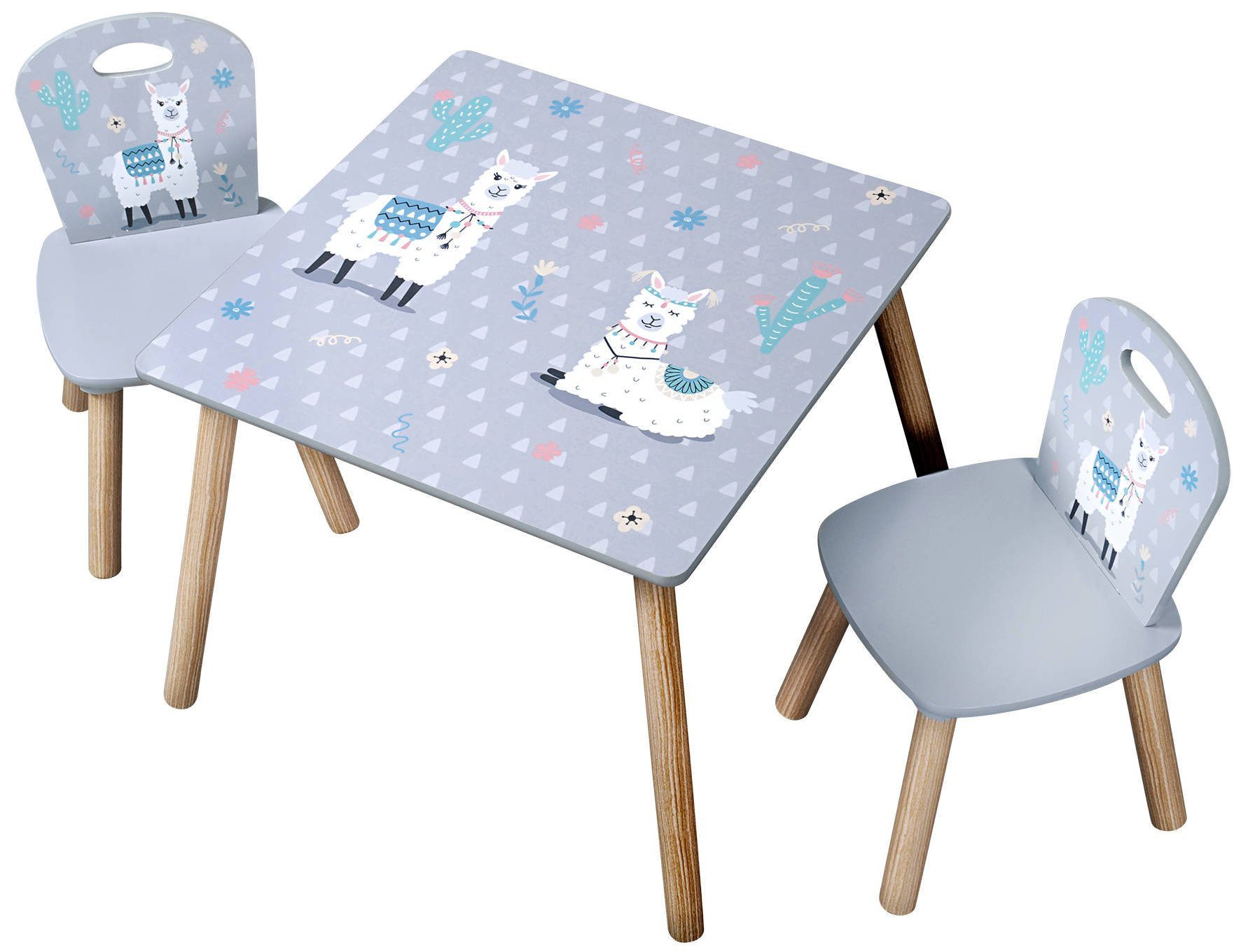 Kesper Kindertisch Kindertisch + 2 Stühle, grau mit Lamas, KESPER (funktional), keine