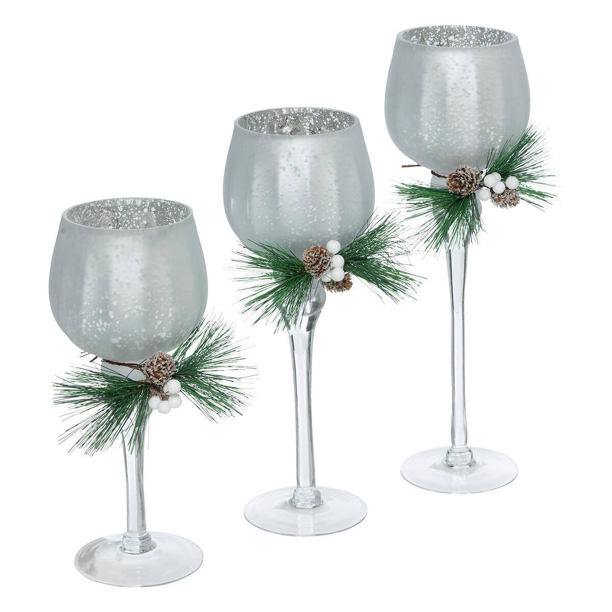 Atmosphera Créateur d'intérieur Kerzenlaterne Teelichthalter mit Weihnachtszweig, 3er-Set