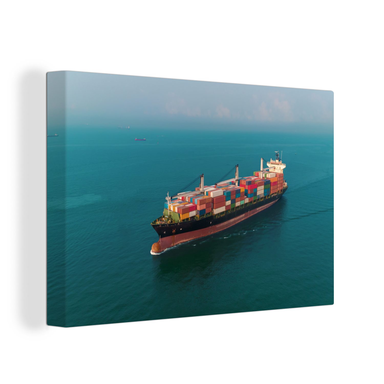 OneMillionCanvasses® Leinwandbild Mit Containern gefülltes Frachtschiff, (1 St), Wandbild Leinwandbilder, Aufhängefertig, Wanddeko, 30x20 cm