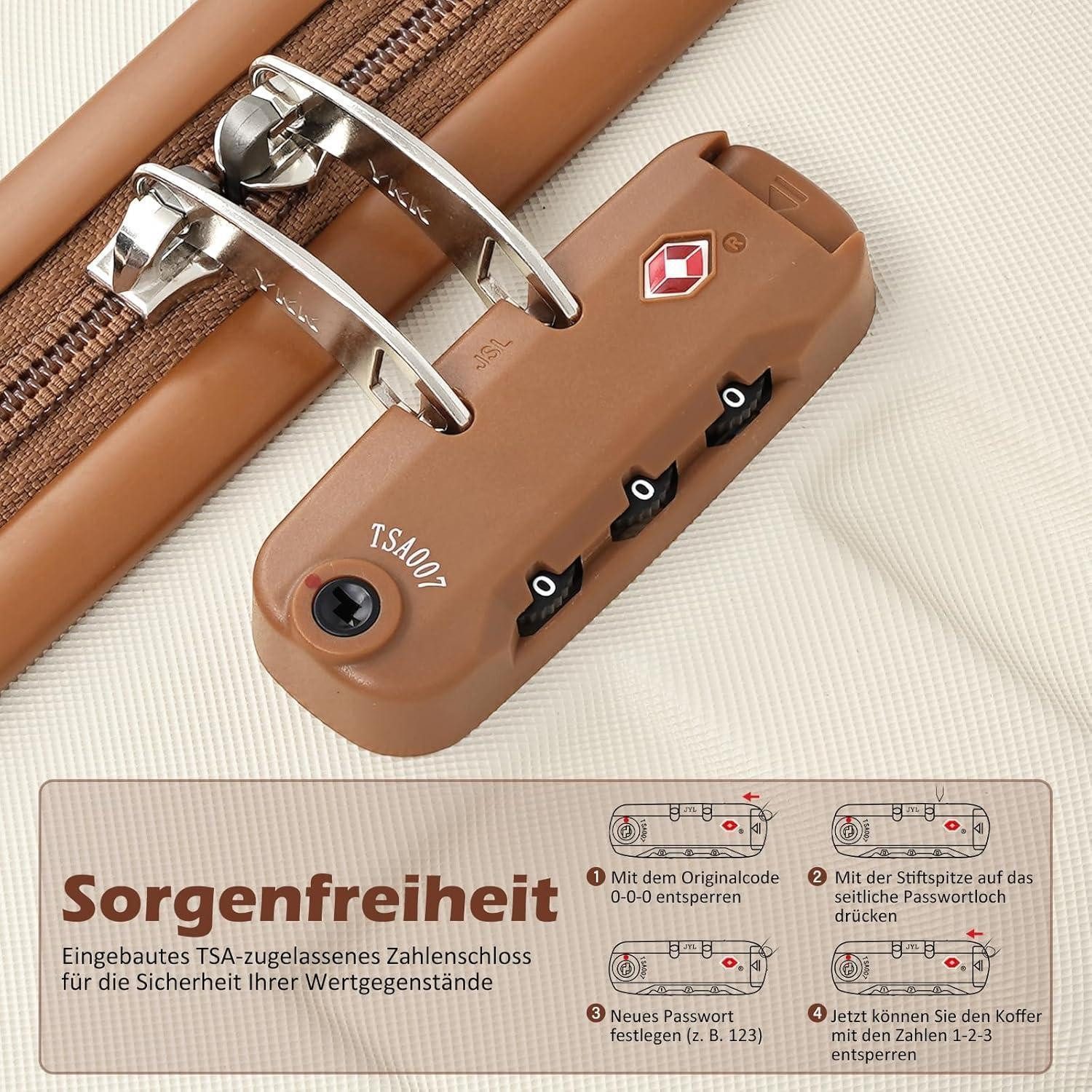 LuxusKollektion Trolleyset Hartschalen Koffer Trolley Set 3tlg Schwarz Braun TSA Schloss