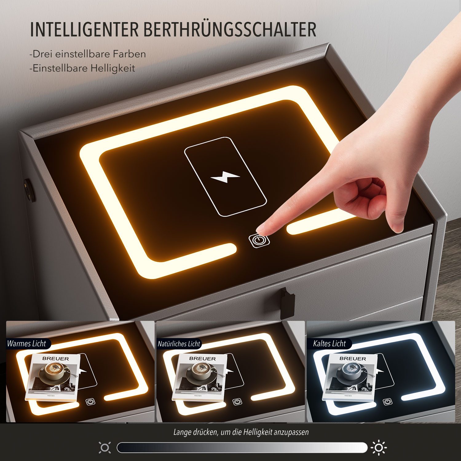 LOVONLIVE Nachttisch Intelligenter Nachttisch mit Wireless günstig online kaufen