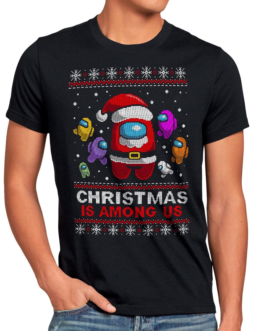 style3 Print-Shirt Herren T-Shirt Guys Among Us fall xmas weihnachten weihnachtspullover pulli ugly sweater strick
