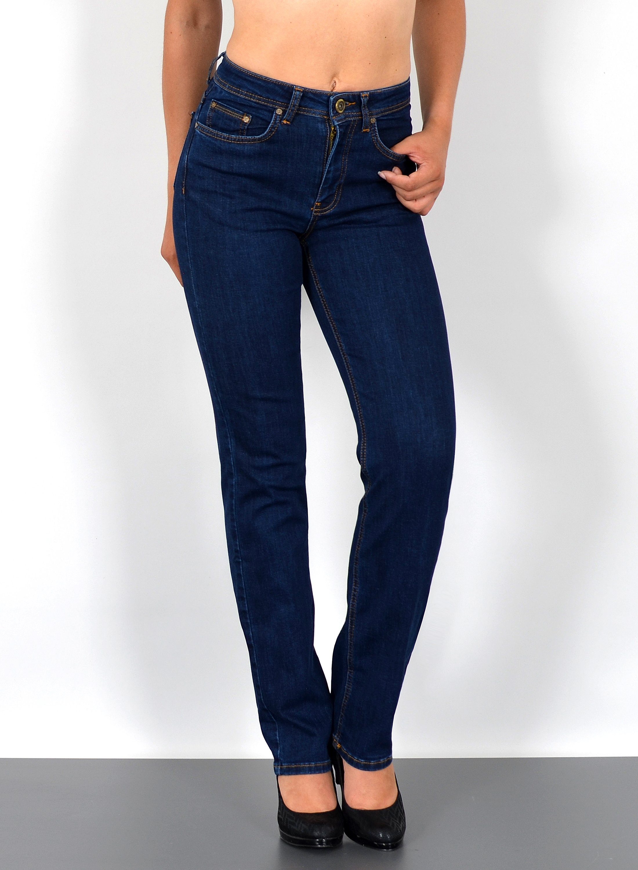 ESRA Straight-Jeans Stretch-Jeans Damen High Waist Jeans Straight Leg Hose günstig online kaufen