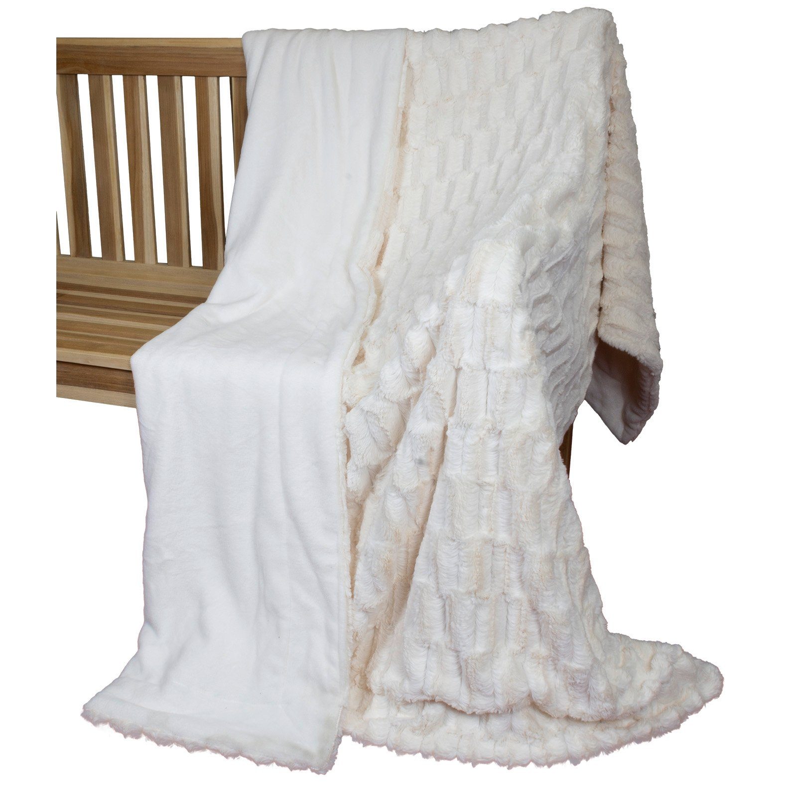 Wohndecke flauschige Kuscheldecke in Kaninchen Felloptik, Trendyshop365, 150x200 cm, Rückseite Flanell-Optik