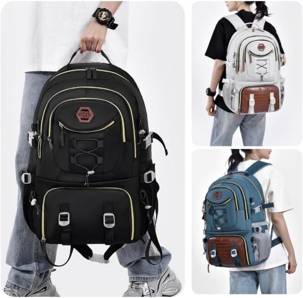 LIANNA Schulrucksack Rucksack für Damen und Herren, wasserdichter Oxford-Stoff mit (Set, großem Fassungsvermögen, lässiger Rucksack für Reisen und Wandern), aus echtes Leder, echtes Leder, Hergestellt in Italien, inkl.