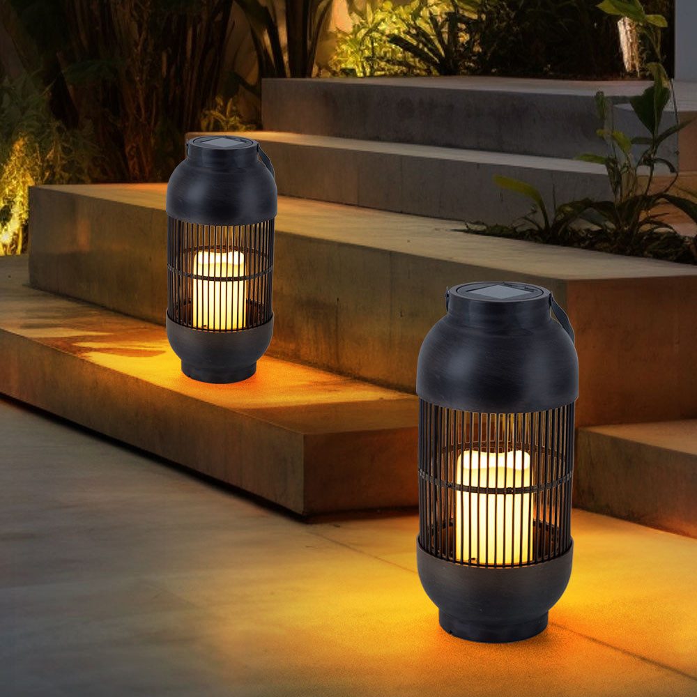 Expo Börse LED Außen-Tischleuchte, LED-Leuchtmittel fest verbaut, Warmweiß, LED Solarleuchte Tischlampe Laterne Kerze warmweiß H 33 cm 2er Set