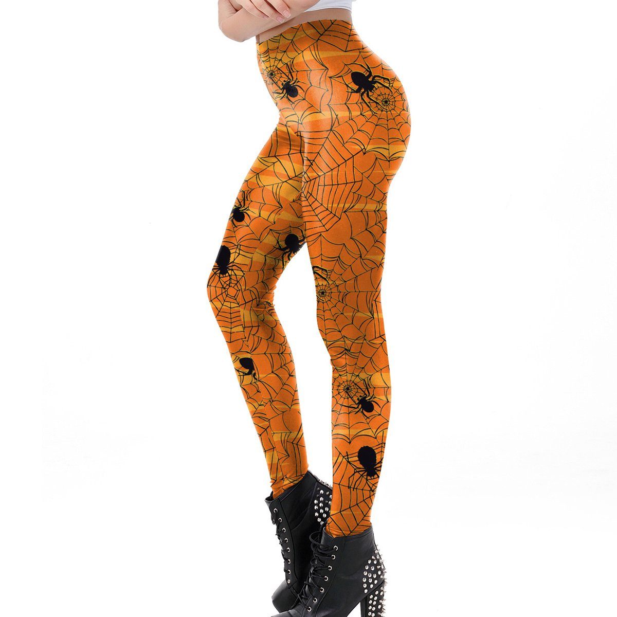 Jormftte Leggings Orange3 bedruckte,dehnbare Highwaist Frauen Spinnennetz Leggings Bedruckte Leggings,für