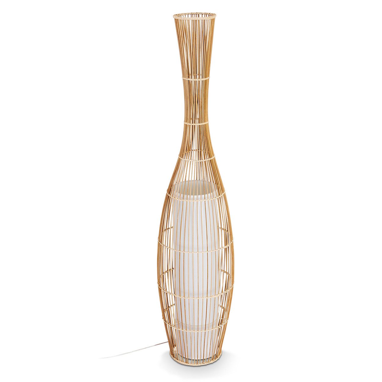 Stehlampe »Archi« Stehleuchte Vintage Bodenleuchte aus Bambus/Stoff, Natur/Weiß