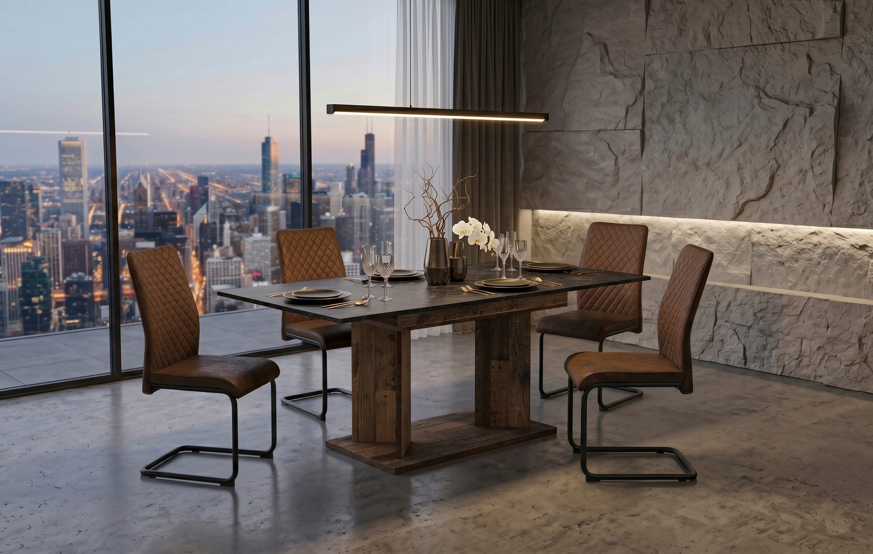 B&D home Essgruppe Essgruppe Vivian & Theo, (Set, 5-tlg., 1 Tisch / 4 Stühle), Esstisch ausziehbar bis 160cm für 4-6 Personen, Stühle in Microfaser