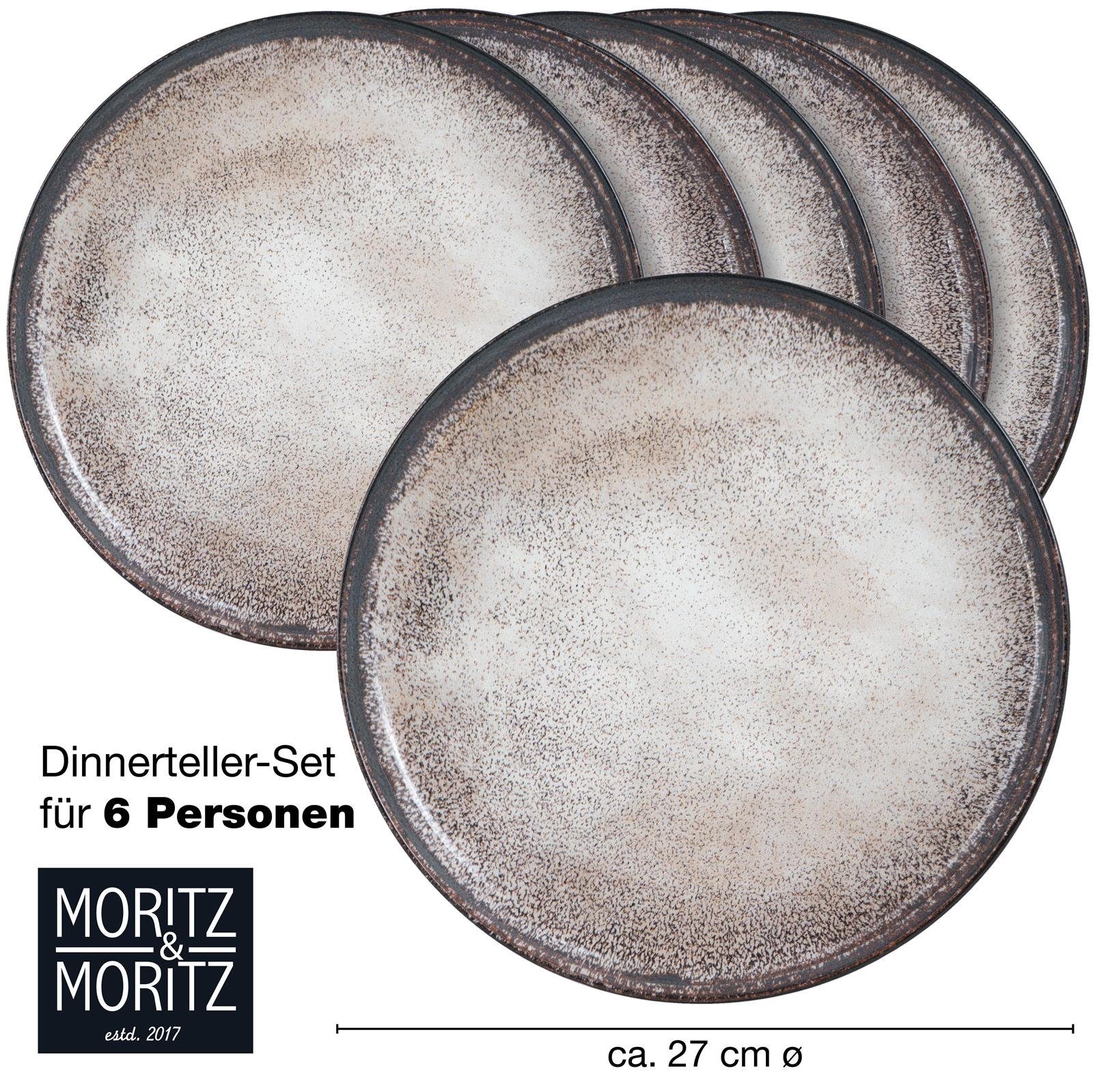 Moritz & Moritz Tafelservice VIDA Dinnerteller für 6 Personen Beige (6-tlg), 6 Personen, Porzellan, Speiseteller Geschirrset für 6 Personen