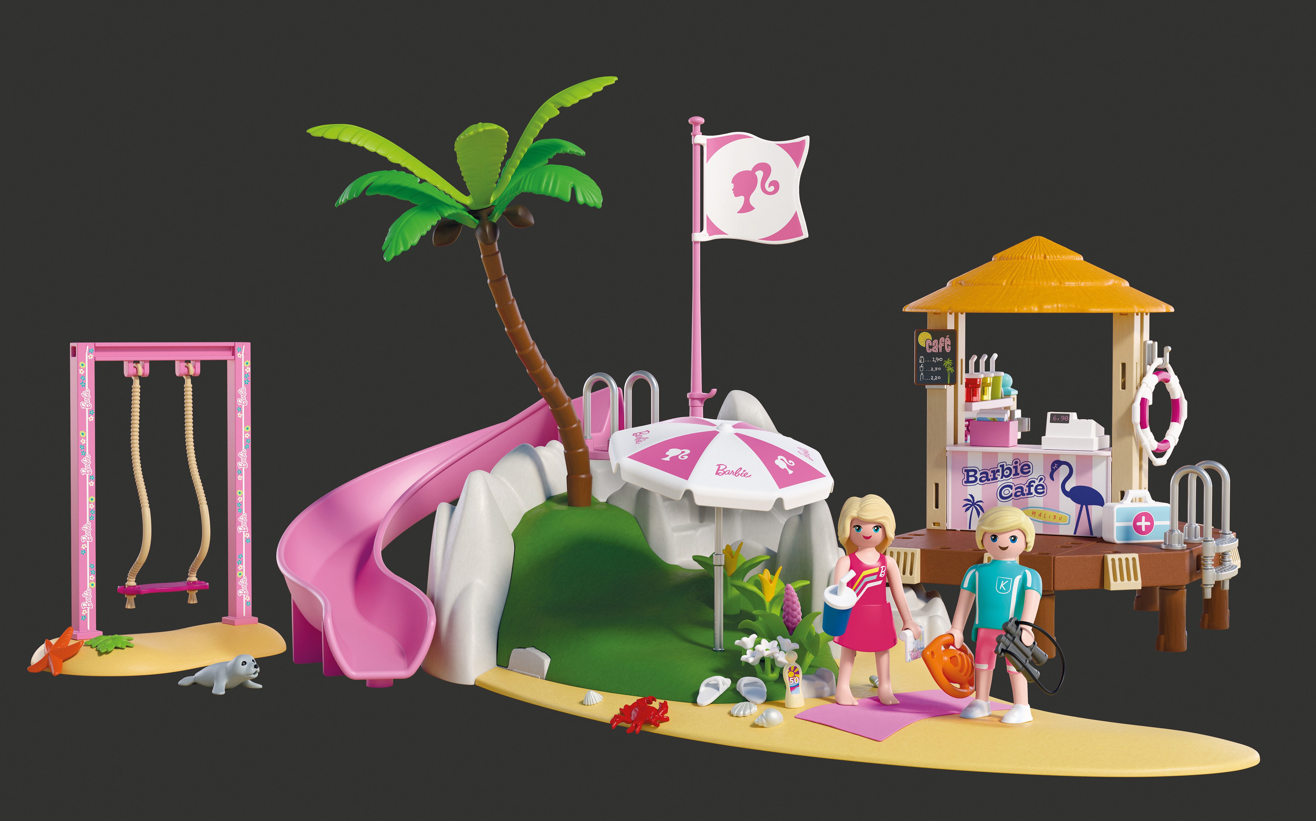 Playmobil® PLAYMOBIL x Barbie™ Strand Café (72121), Barbie™ Konstruktions-Spielset, (136 St), Made in Europe