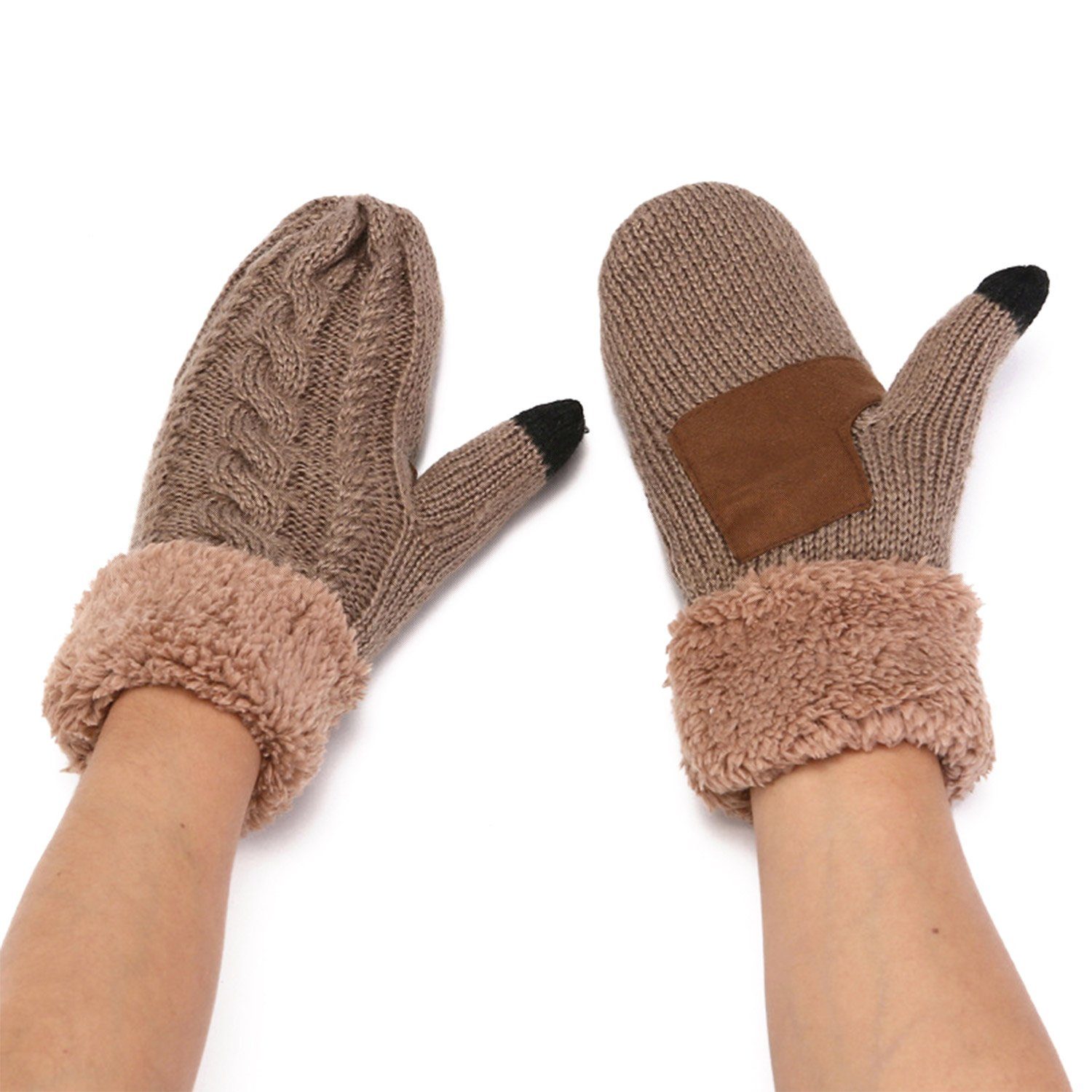 MAGICSHE Fäustlinge Touchscreen Strickhandschuhe für Damen Herren Khaki