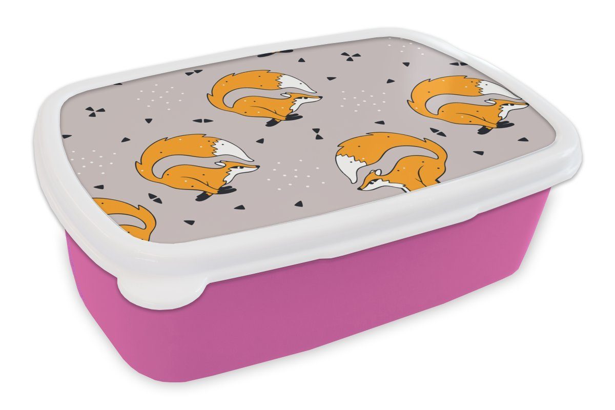 Lunchbox Fuchs - Erwachsene, Kinder, Mädchen Kunststoff, Brotdose Brotbox Kunststoff Kinder, - - - für (2-tlg), - - MuchoWow Tiere Snackbox, rosa Mädchen Muster Mädchen, Kinder