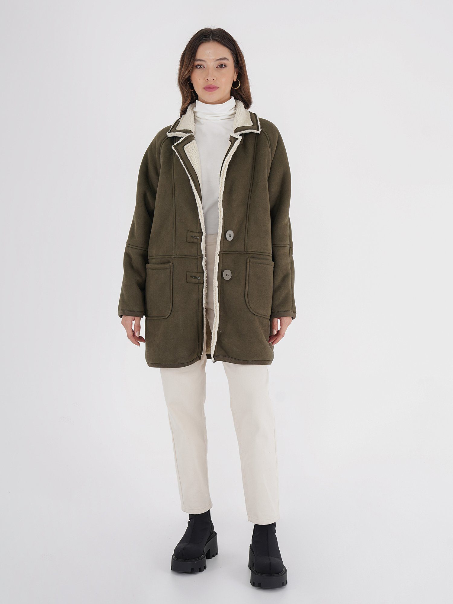 Suede Wintermantel Freshlions Freshlions Coat khaki