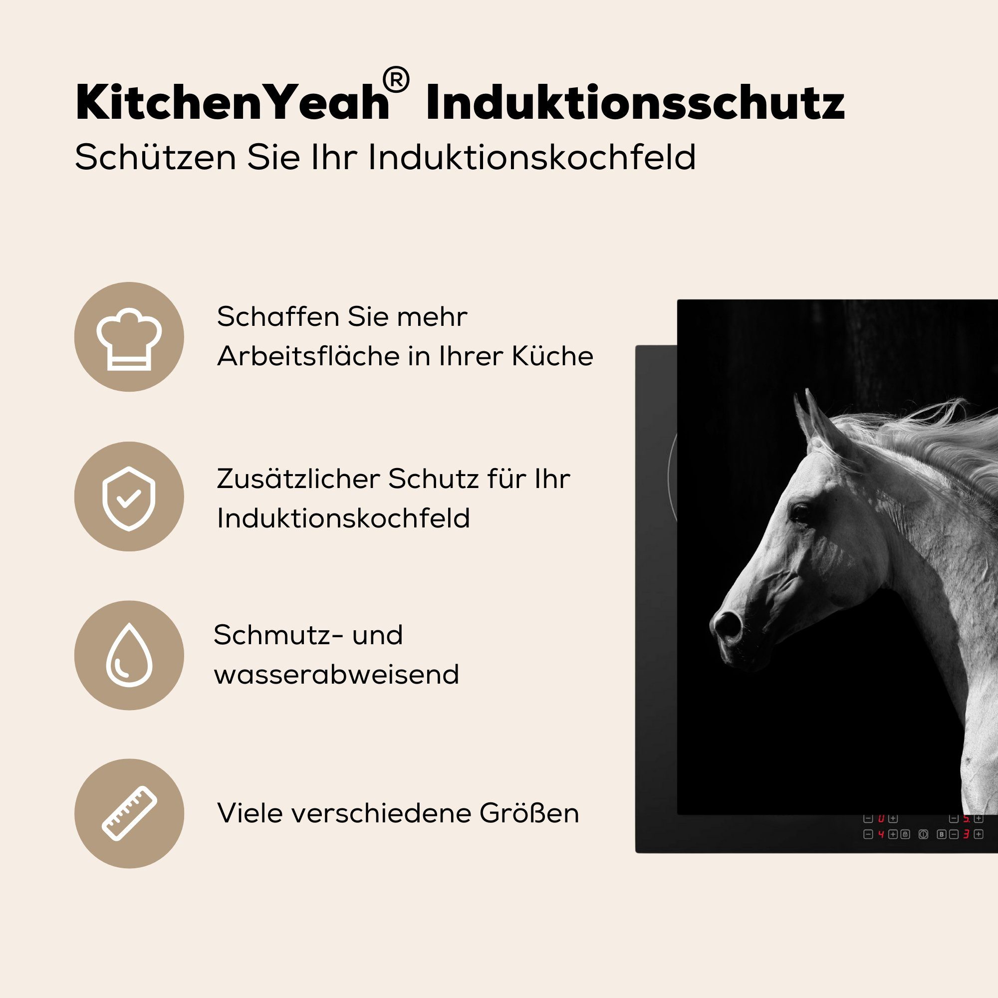 MuchoWow Herdblende-/Abdeckplatte Pferde die Ceranfeldabdeckung 59x52 - Tiere cm, küche, Induktionsmatte für - tlg), (1 Porträt, Vinyl