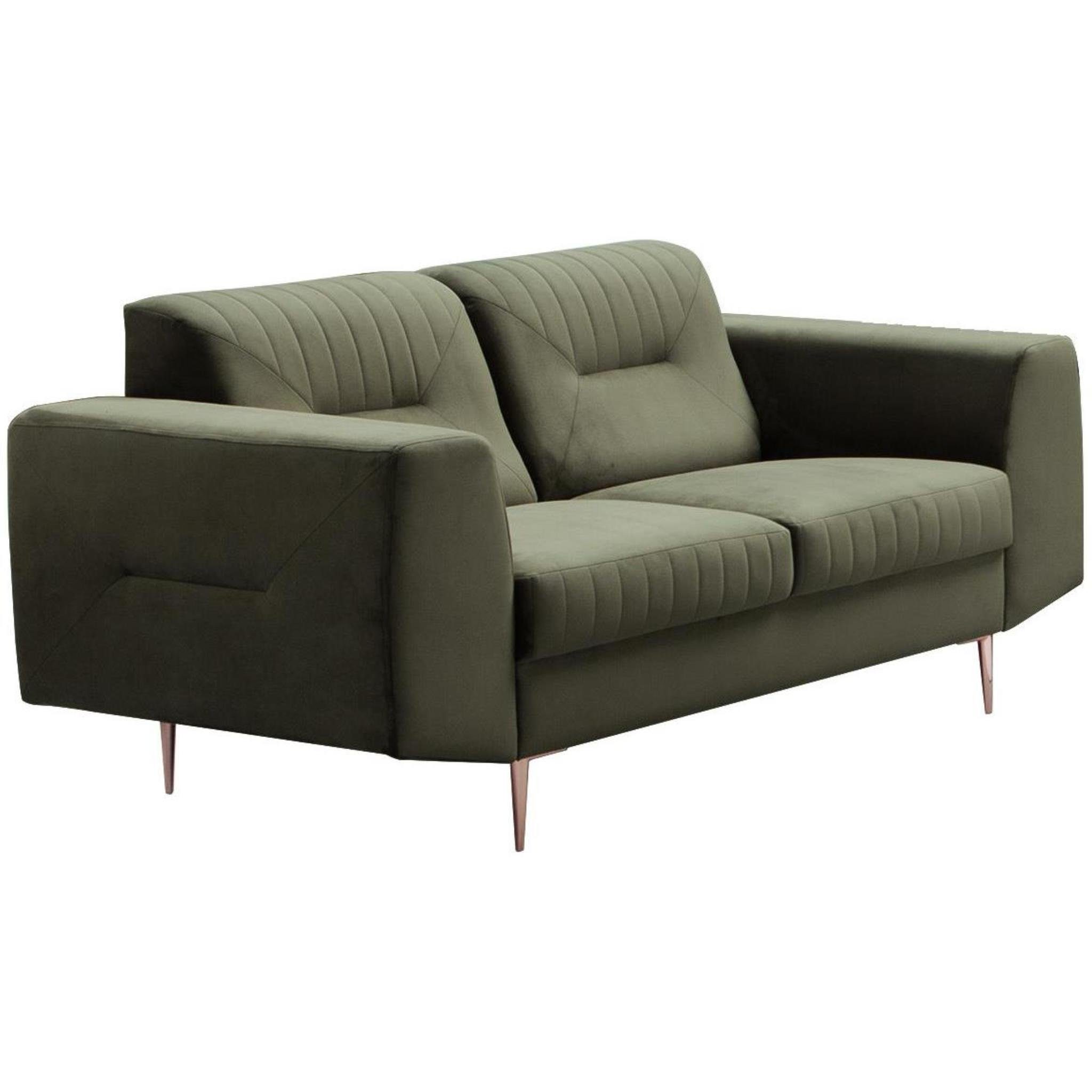 Beautysofa Polstergarnitur VENEZIA, (Sessel + Couchgarnituren Design), Grün mit modernes + Metallbeine, (bluvel Sofa 2-Sitzer im aus 3-Sitzer 77) Velours Sofa