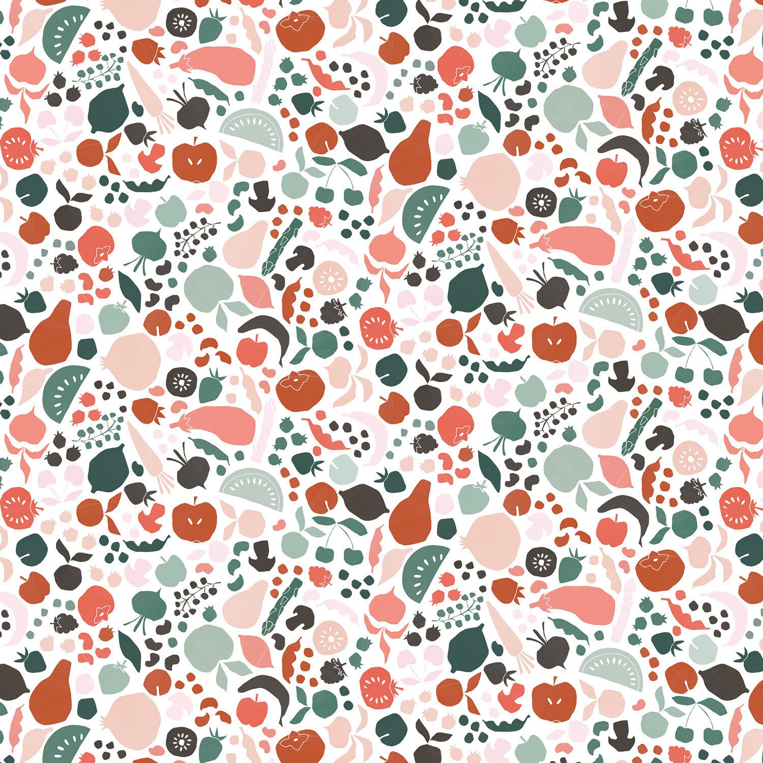 Rasch Fototapete Kleine Früchte in grün und rot - Roomblush Fruit RB402 - 2,85m x 2,00, glatt, abstrakt, stilisiert, (1 St), Große Fruchvielfalt in kleinen Zeichnungen