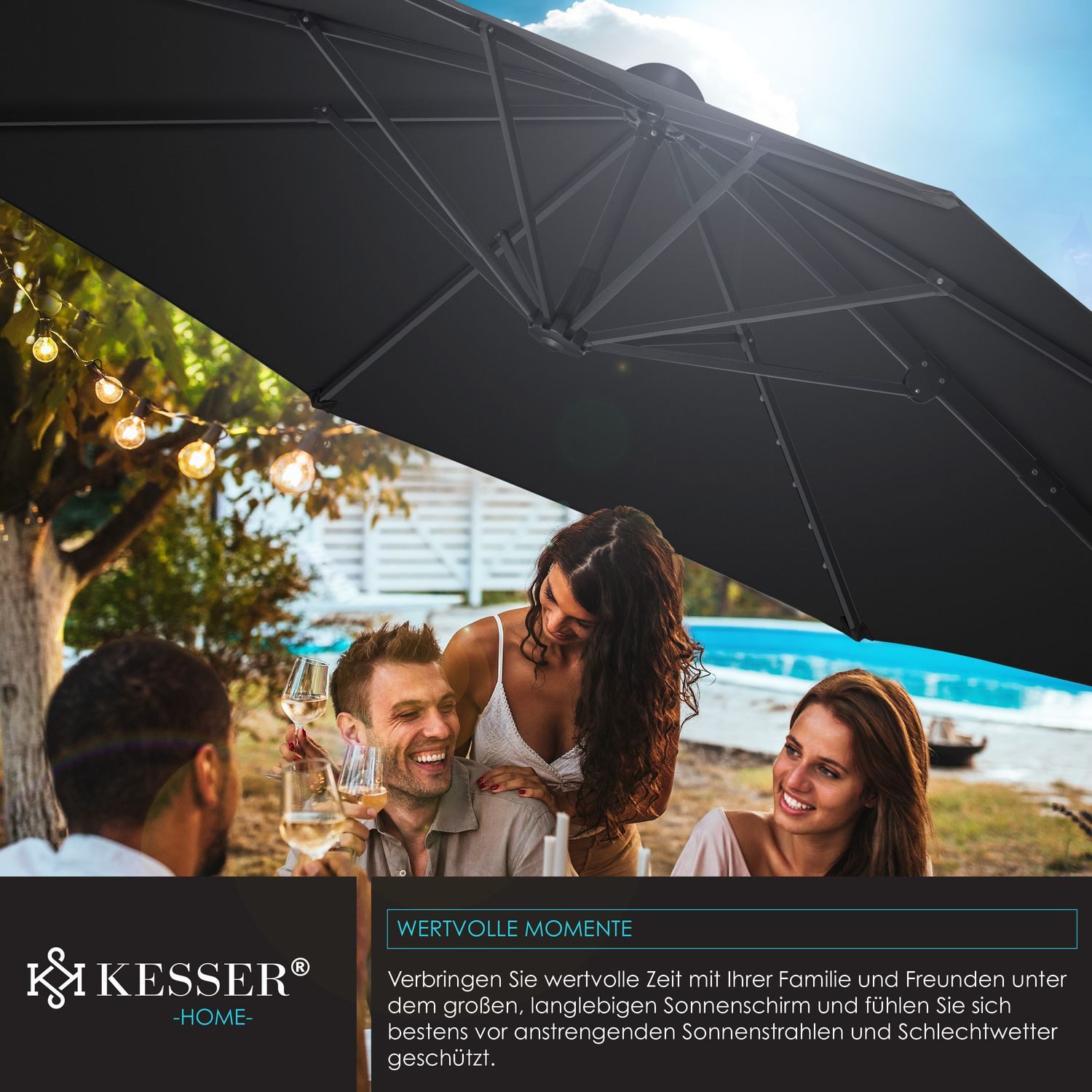 KESSER Ampelschirm, Sonnenschirm Ampelschirm SUN Rund XL Ø330 cm inkl. Abdeckung