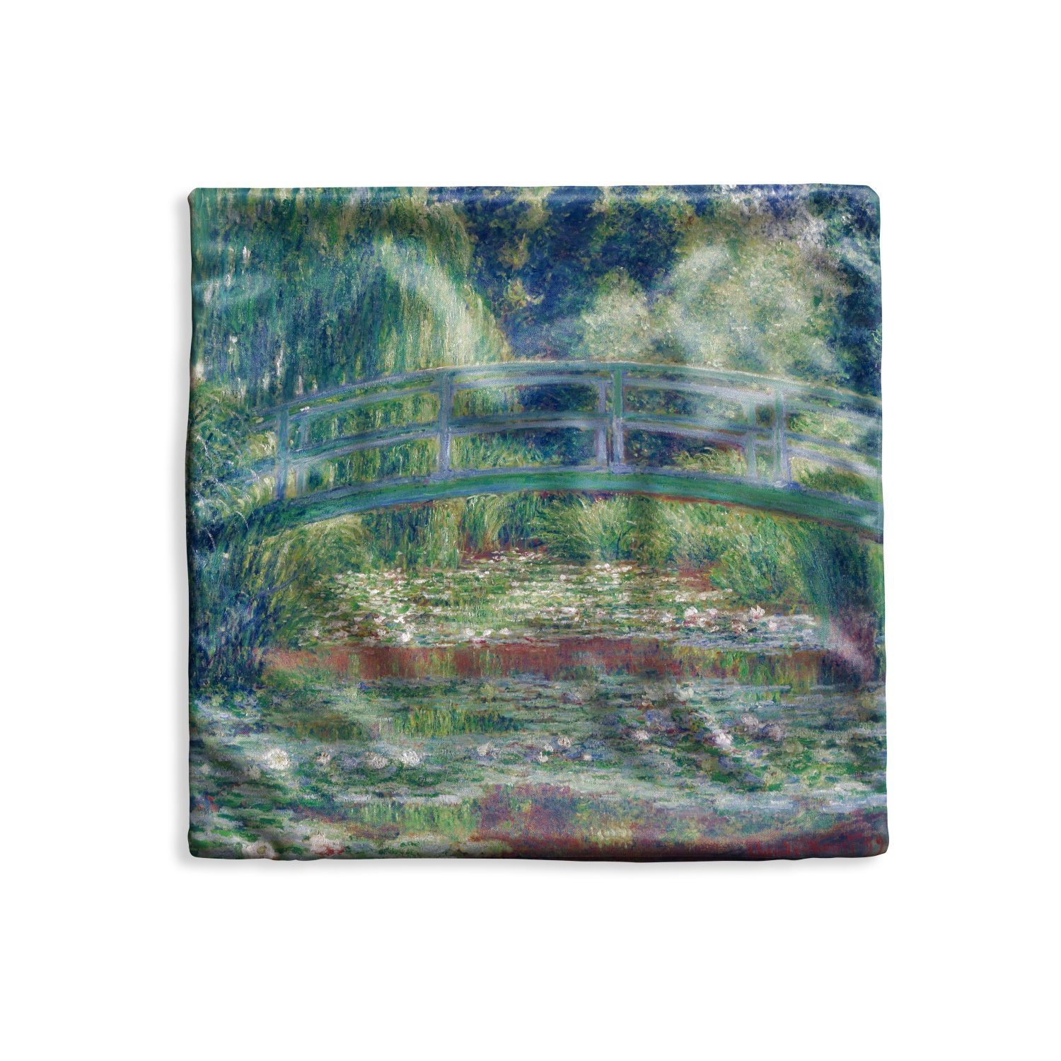 MuchoWow Dekokissen Die japanische Brücke und die Seerosen - Gemälde von Claude Monet, Kissenbezüge, Kissenhülle, Deko Kissenbezug, Kissen, 40x40 cm
