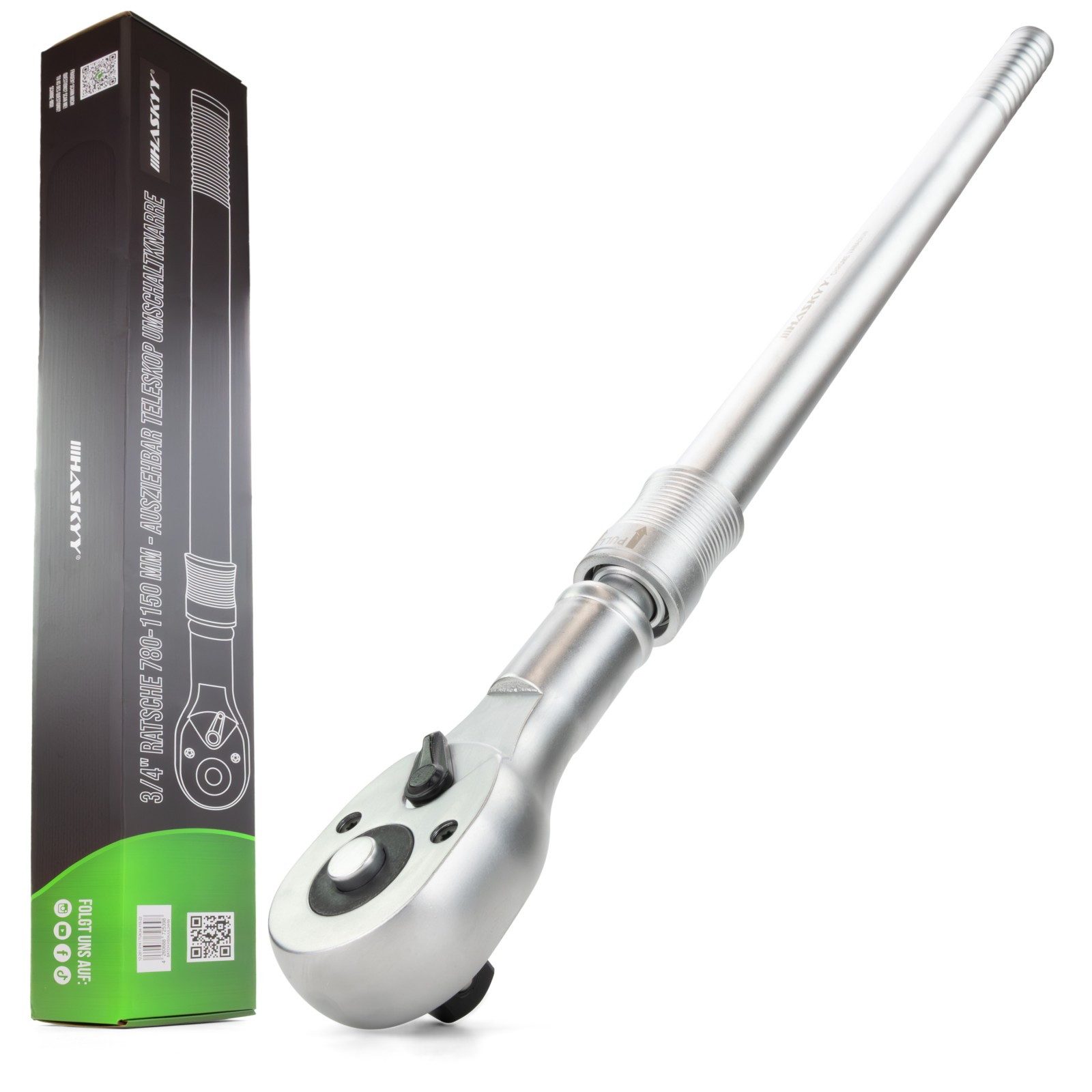 HASKYY Ratsche XXXL Teleskop-Ratsche 3/4" ausziehbar 780mm-1150mm Langhebelratsche