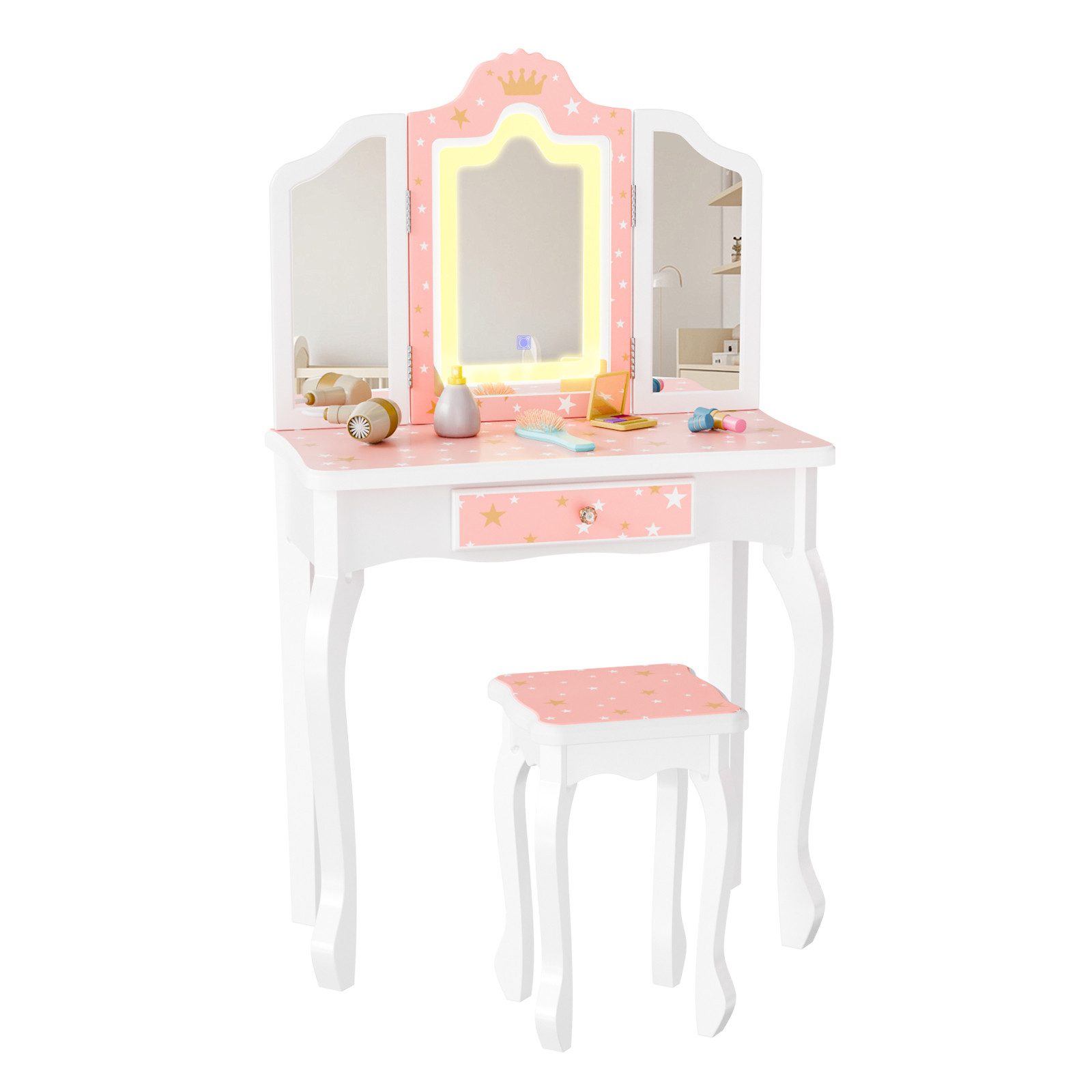 VINGLI Schminktisch mit Hocker und Abnehmbarer Spiegel, für Mädchen ab 3 Ja günstig online kaufen