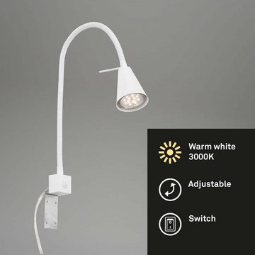 Briloner Leuchten Bettleuchte 2080-016, schwenkbar, An-/Ausschalter, versch. Befestigungsmöglichkeiten, LED wechselbar, Warmweiß, Wandlampe, 40,3x21,7cm, Weiß, 4,7W, GU10, Innen, Wohnzimmer, Flur