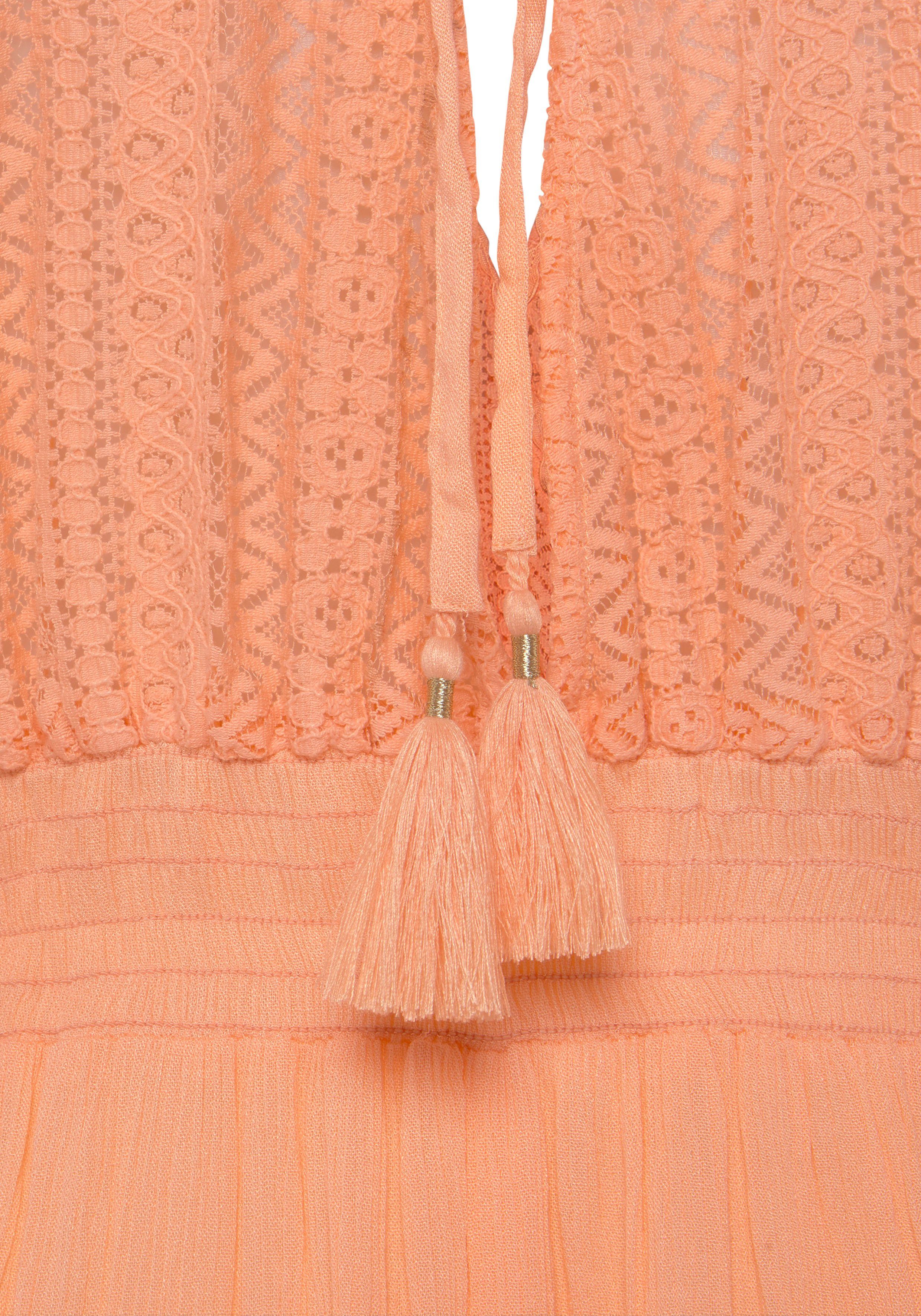 LASCANA Tunikakleid mit weiten Ärmeln, Oberteil aus Spitze, aus leichtem Viskose-Crepe Beachkleid, luftiges Strandkleid, Minikleid, Boho-Kleid, Festival