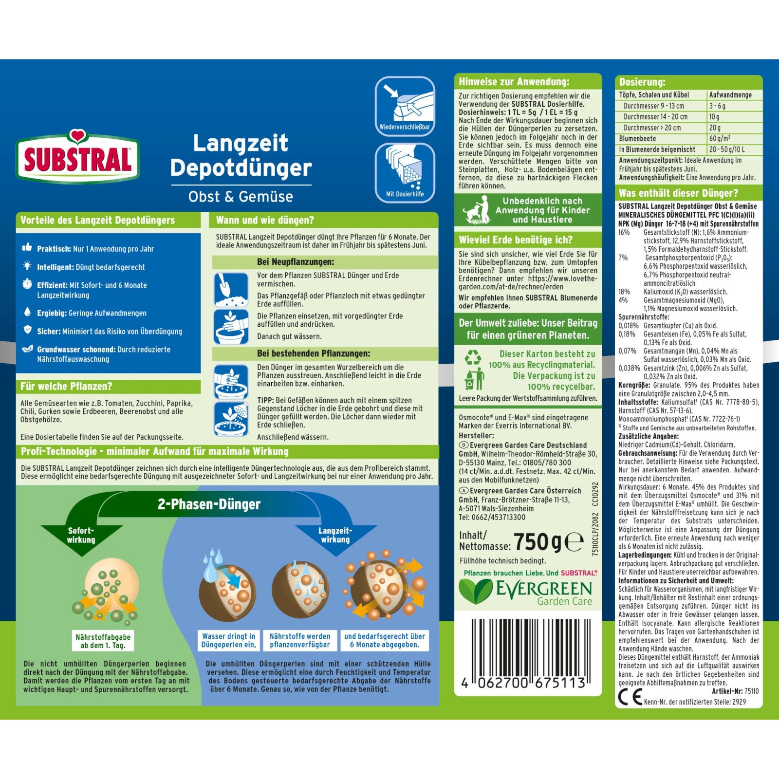 Substral Langzeitdünger Langzeit Depotdünger Obst & Gemüse 750 g