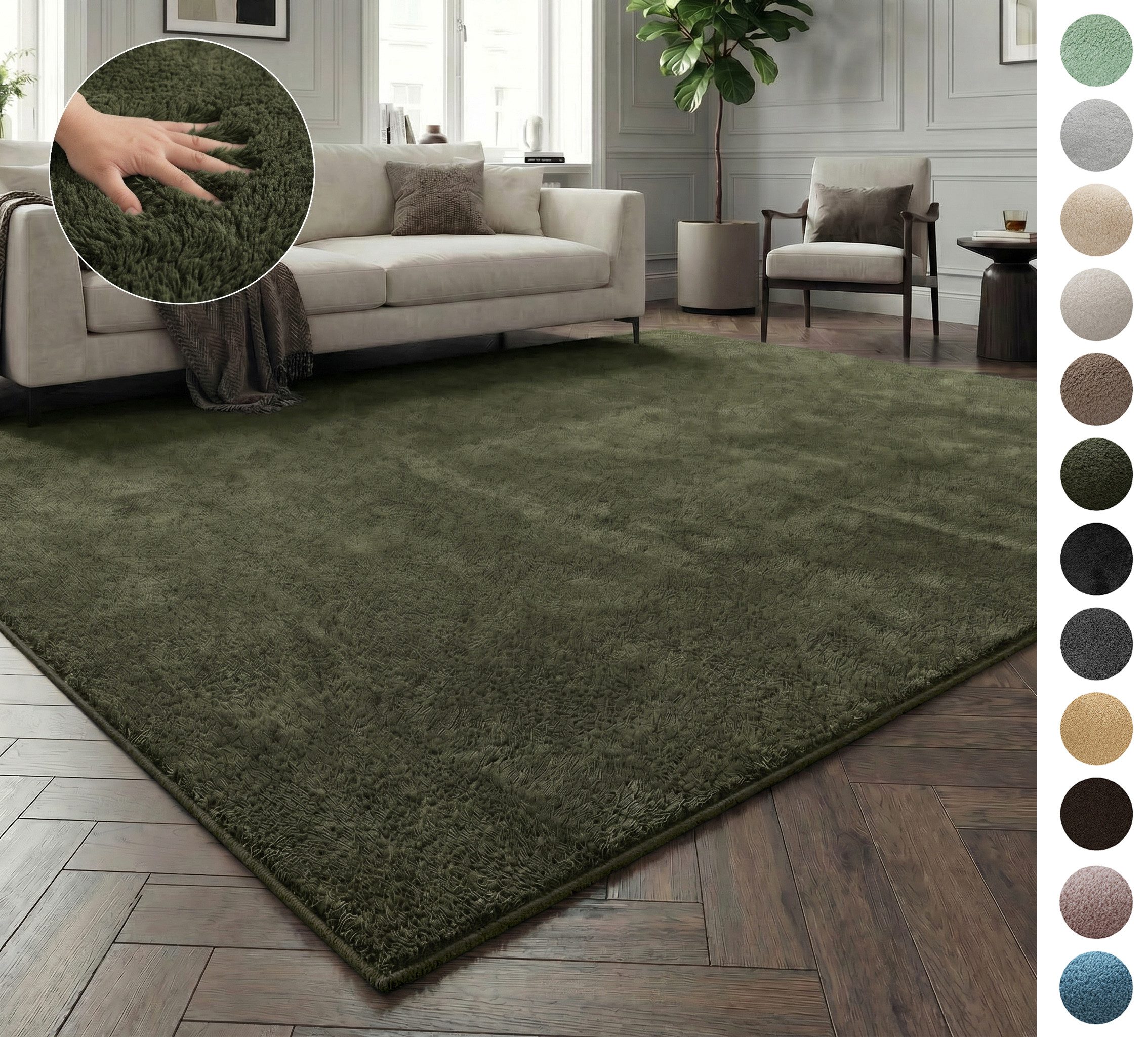 OTTO home Teppich Cali, in Standard- und Premium-Qualität, 13 mm oder 16 mm Höhe, rechteckig, Uni-Farben, kuschelig, & weich, waschbar, Wohnzimmer, Schlafzimmer
