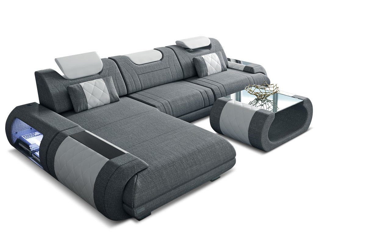Stoffsofa, H Dreams Sofa Rimini wahlweise Polster grau-weiß L Stoff Couch Form mit Strukturstoff Sofa Ecksofa Bettfunktion