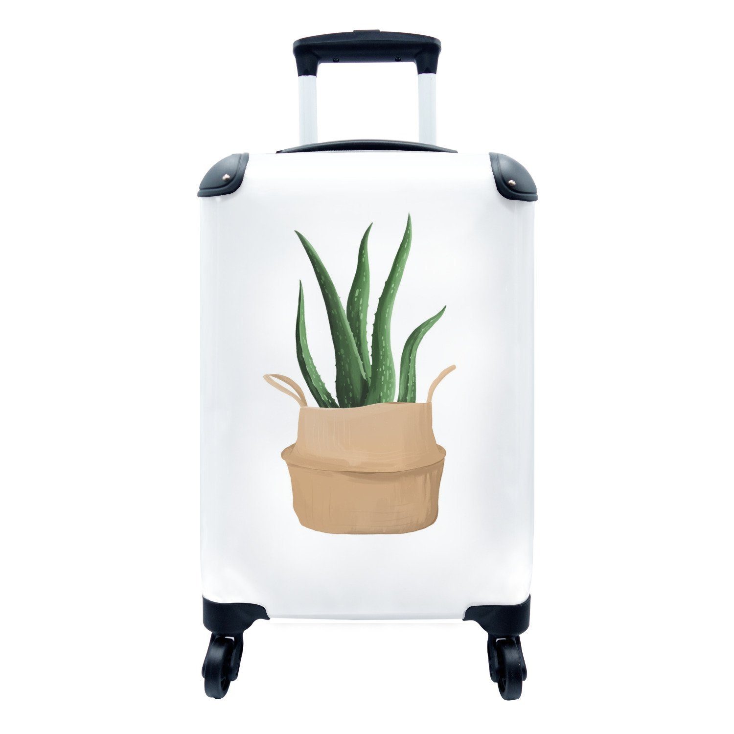 MuchoWow Handgepäckkoffer Reisetasche Vera mit 4 rollen, - Pflanze - für Aloe Handgepäck Weiß, Trolley, Reisekoffer Ferien, Rollen