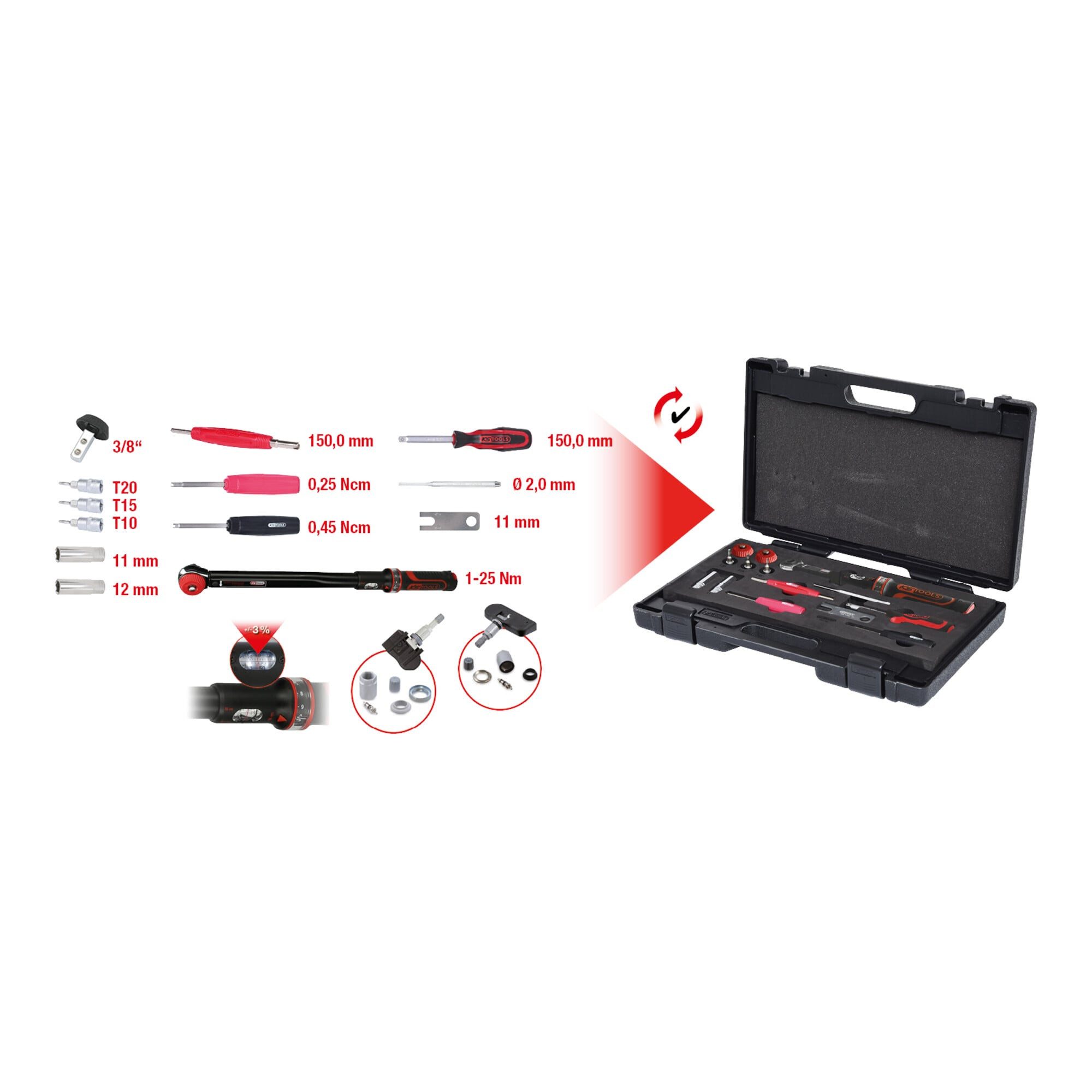 KS Tools Drehmomentschlüssel KS Tools RDKS / TPMS Werkzeug-Satz für Reifendruck-Kontrollsysteme, 13