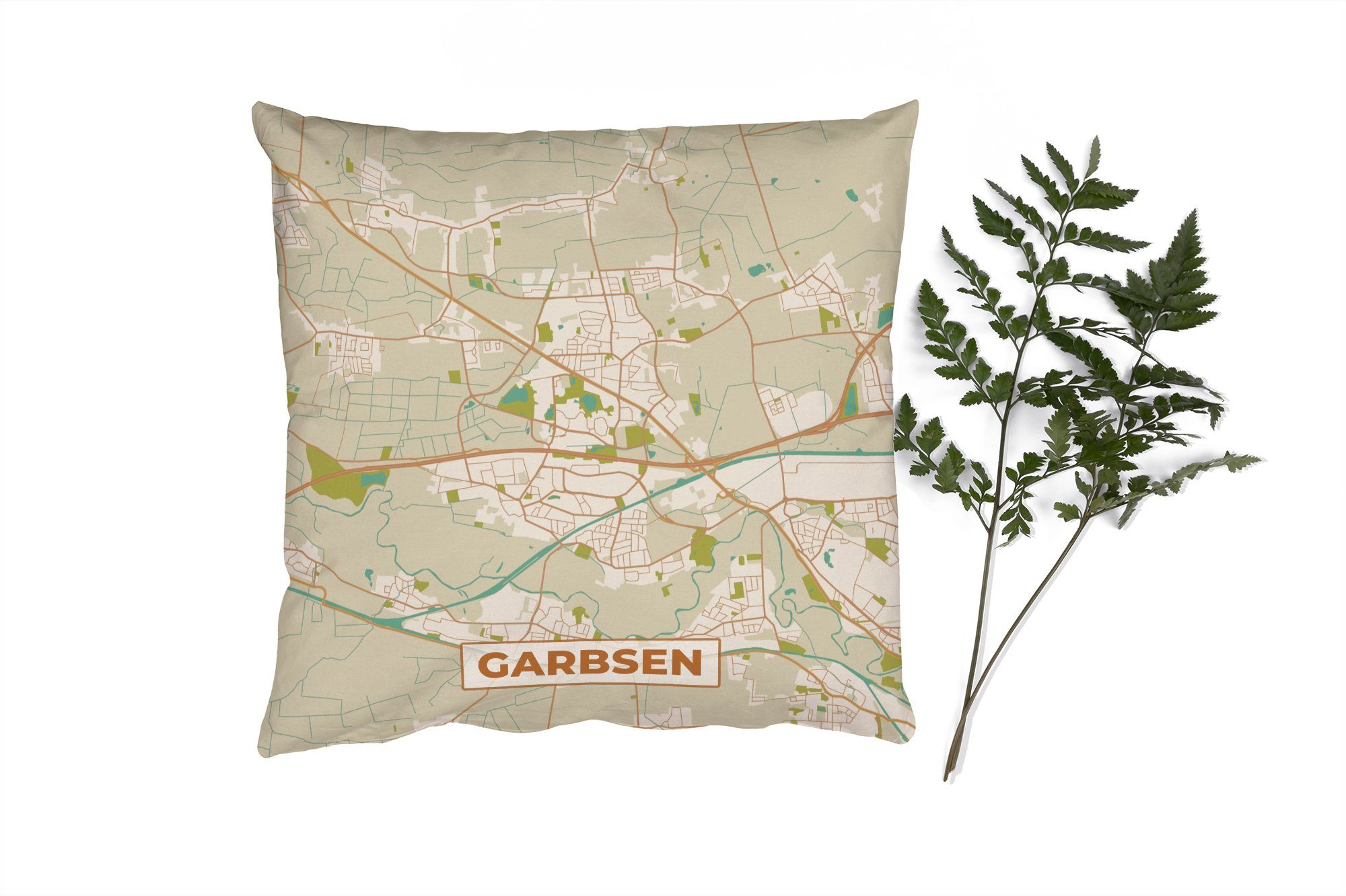 MuchoWow Dekokissen Karte - mit - Wohzimmer, Garbsen Vintage Füllung Schlafzimmer, Zierkissen Karte, - Deko, für Sofakissen