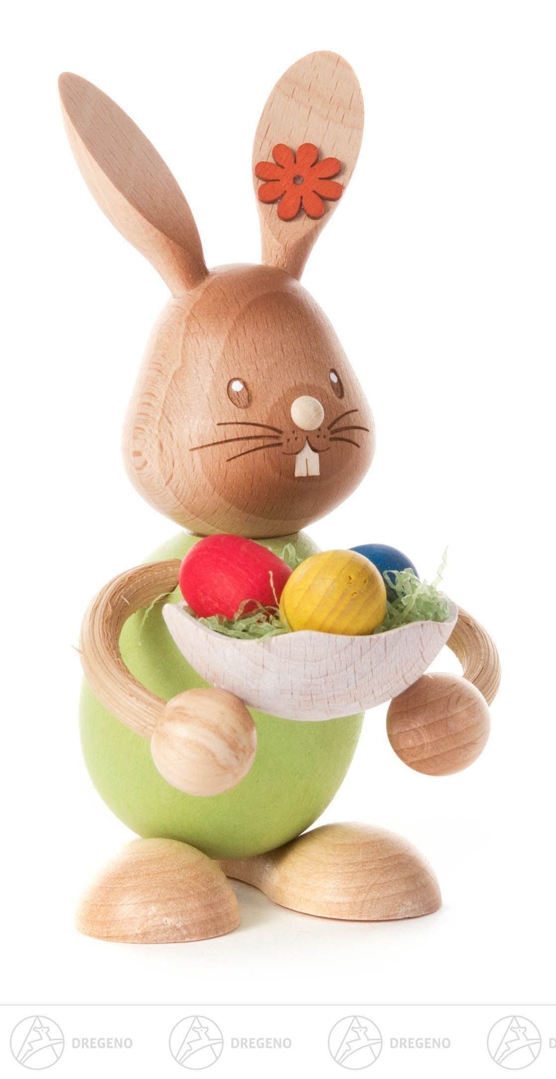 Dregeno Erzgebirge Osterhase Ostern & Frühjahr Hase "Stupsi" mit Eierschale Breite x Höhe x Tiefe