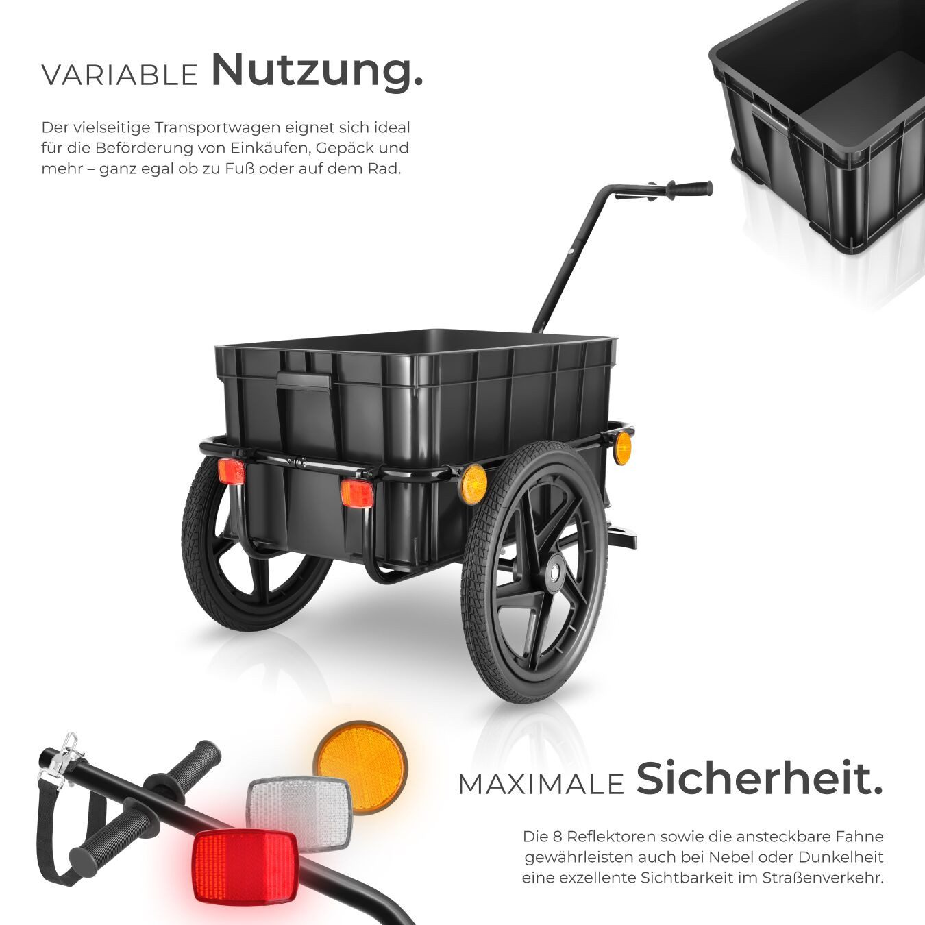 tectake bicycle cargo trailer, air-filled profile tires, load capacity 50 kg, rain cover made of 600D Oxford fabric, including reflectors and warning flag