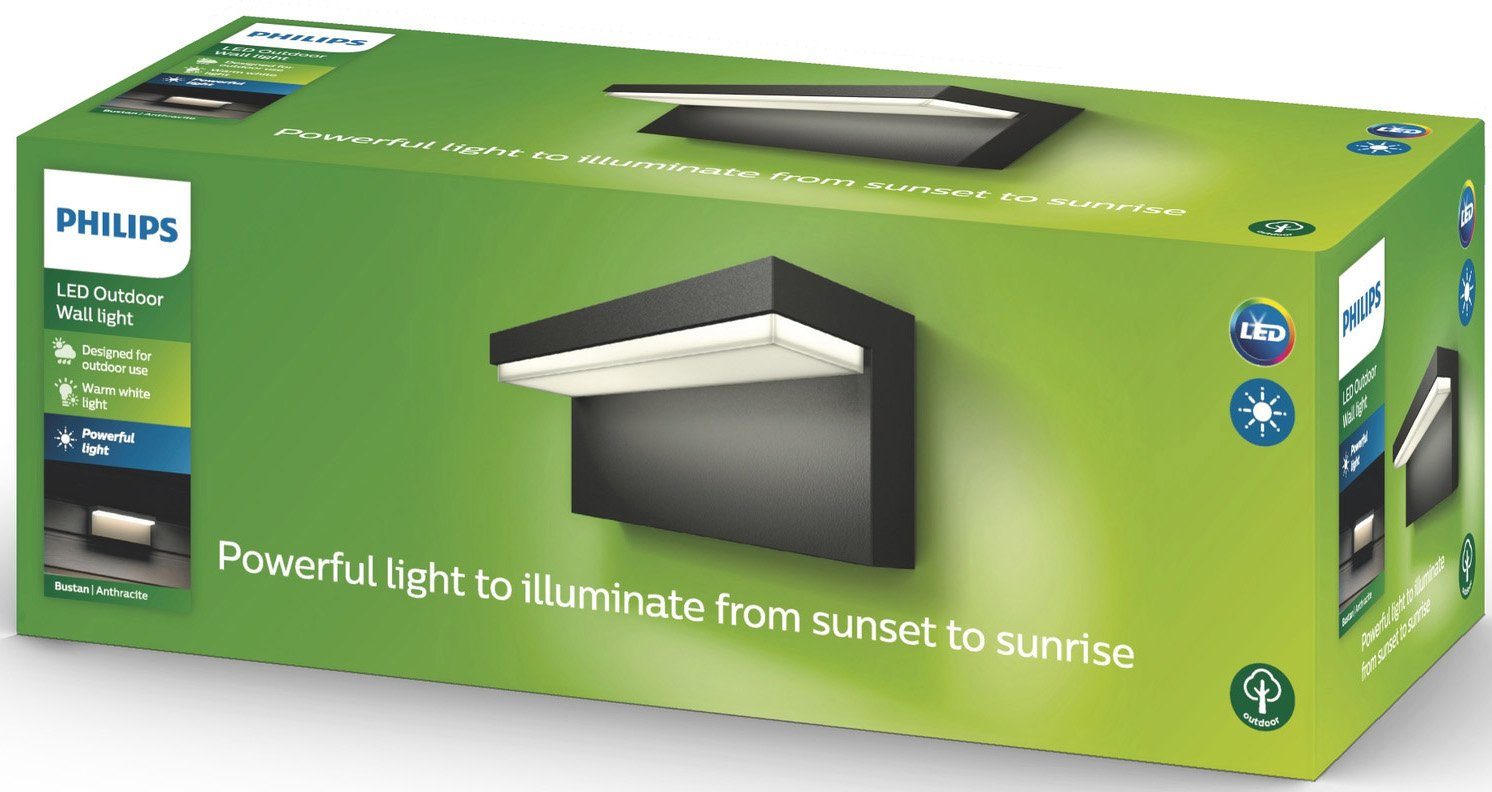 Wandleuchte LED LED Philips Anthrazit Bustan, fest integriert, Wandleuchte Warmweiß, 1000lm