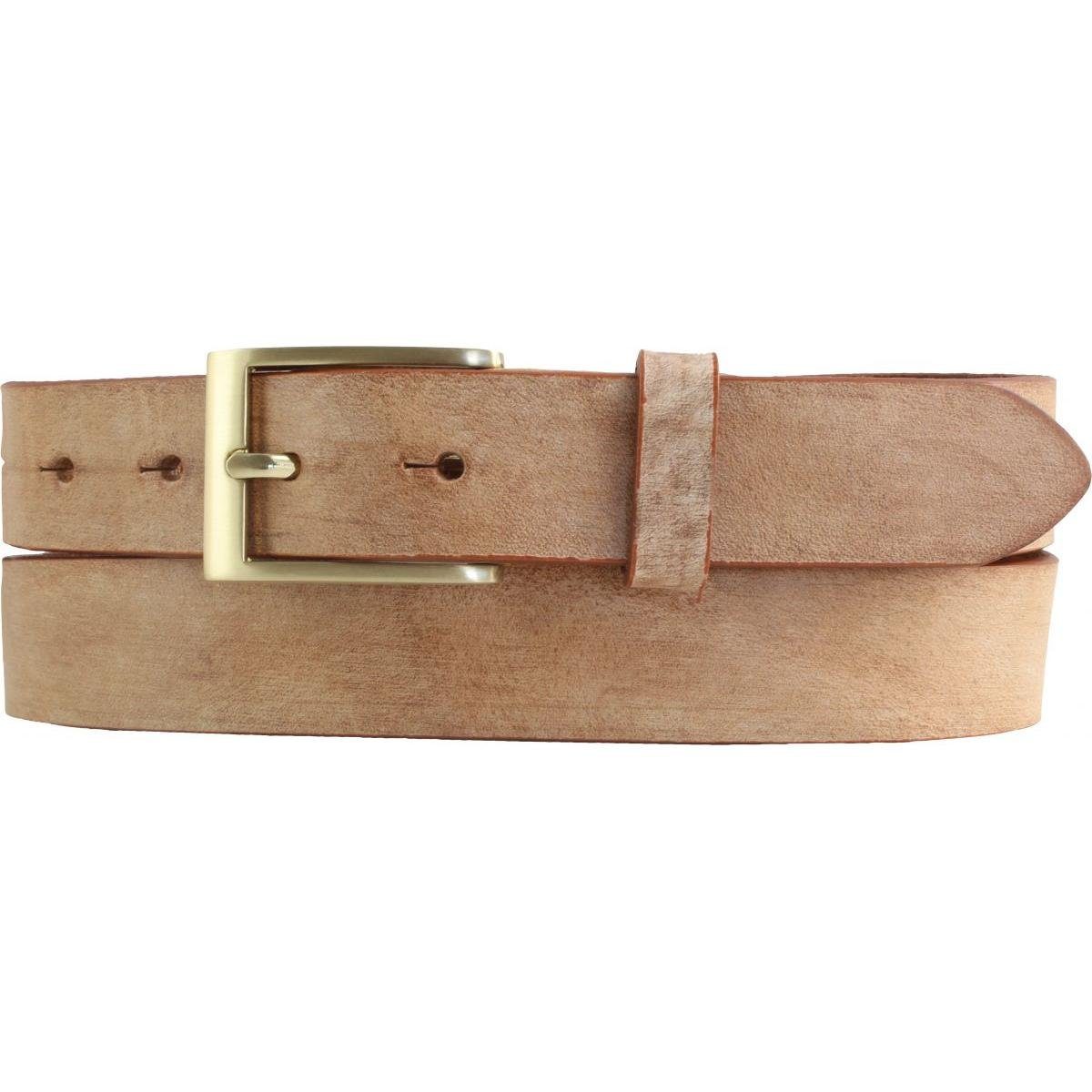 BELTINGER Ledergürtel Herren-Gürtel aus weichem Vollrindleder Vintage-Look 3 cm - Leder-Gürt weiches Leder, Gürtelschnalle in Gold, Vintage Tabac, Gold