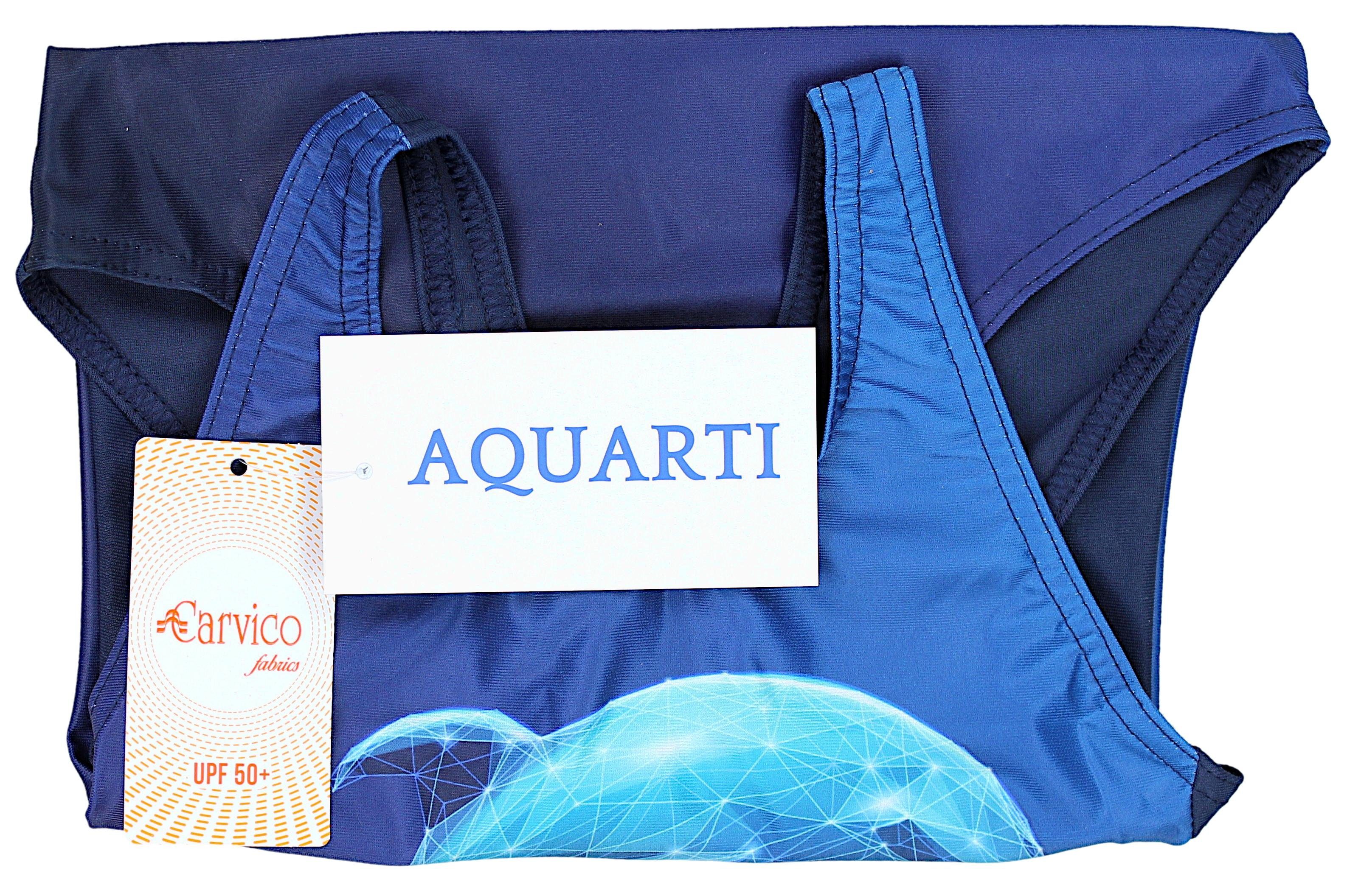 Aquarti Badeanzug Mädchen Badeanzug Chlorresistent Dunkelblau Blau Delfin Muscleback digital Schwimmanzug Wettkampf 