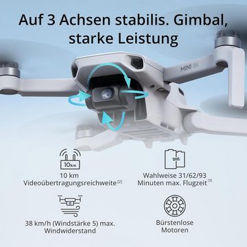 DJI unter 249 g 3-Achsen Gimbal Stabilisierung 10 km Videoübertragung Mini Drohne (4K, autom. Rückkehr, 3 Akkus für 93 min Flugzeit, C0, QuickShots)