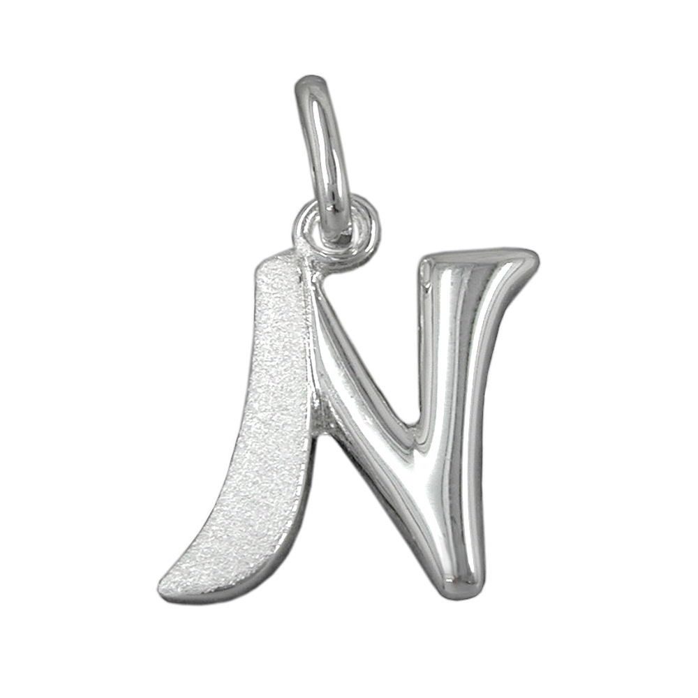 Buchstabenanhänger Anhänger Buchstabe N teilmattiert glänzend 925 Silber kl. Schmuckbox