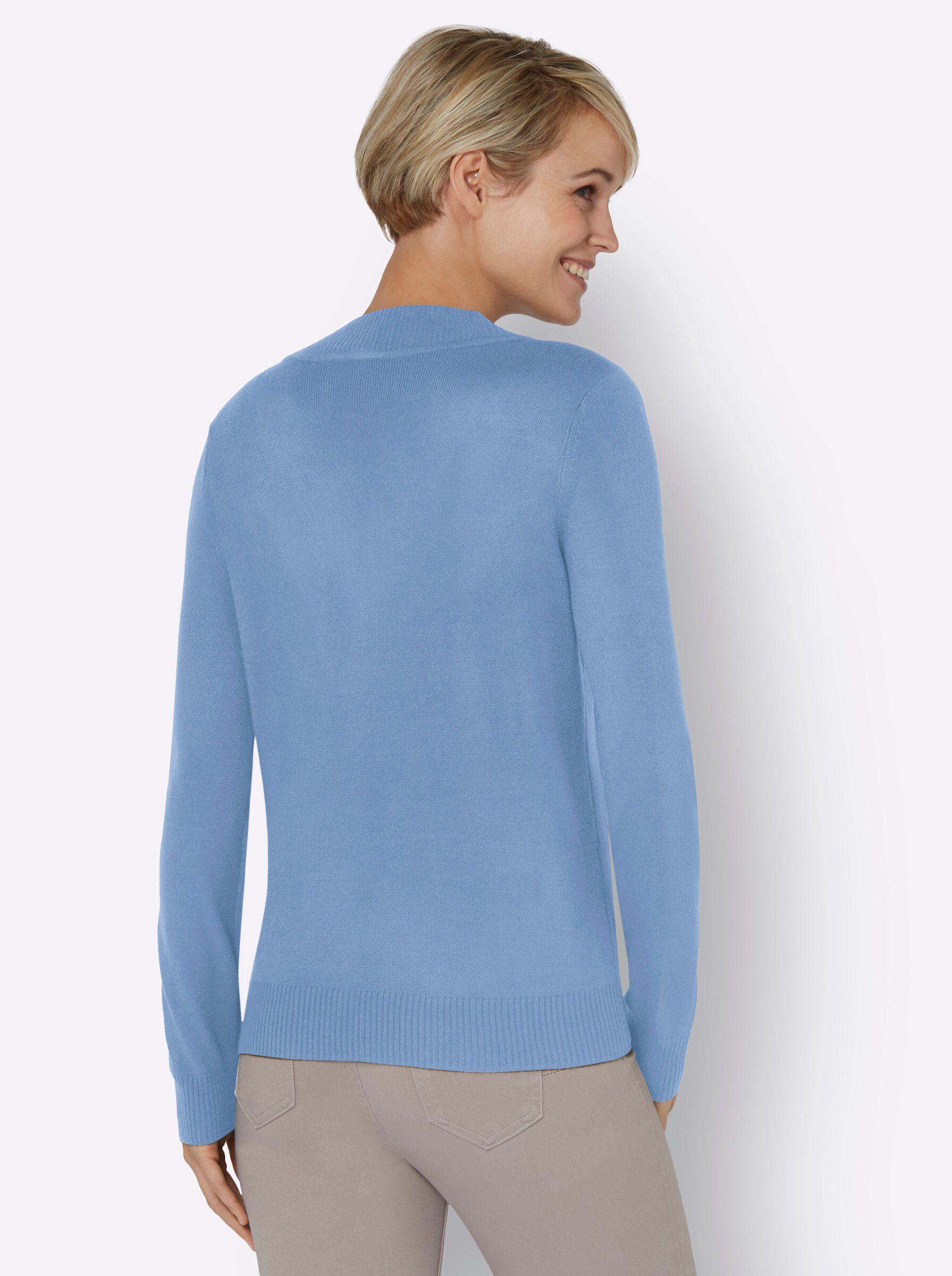 himmelblau an! Strickpullover Sieh