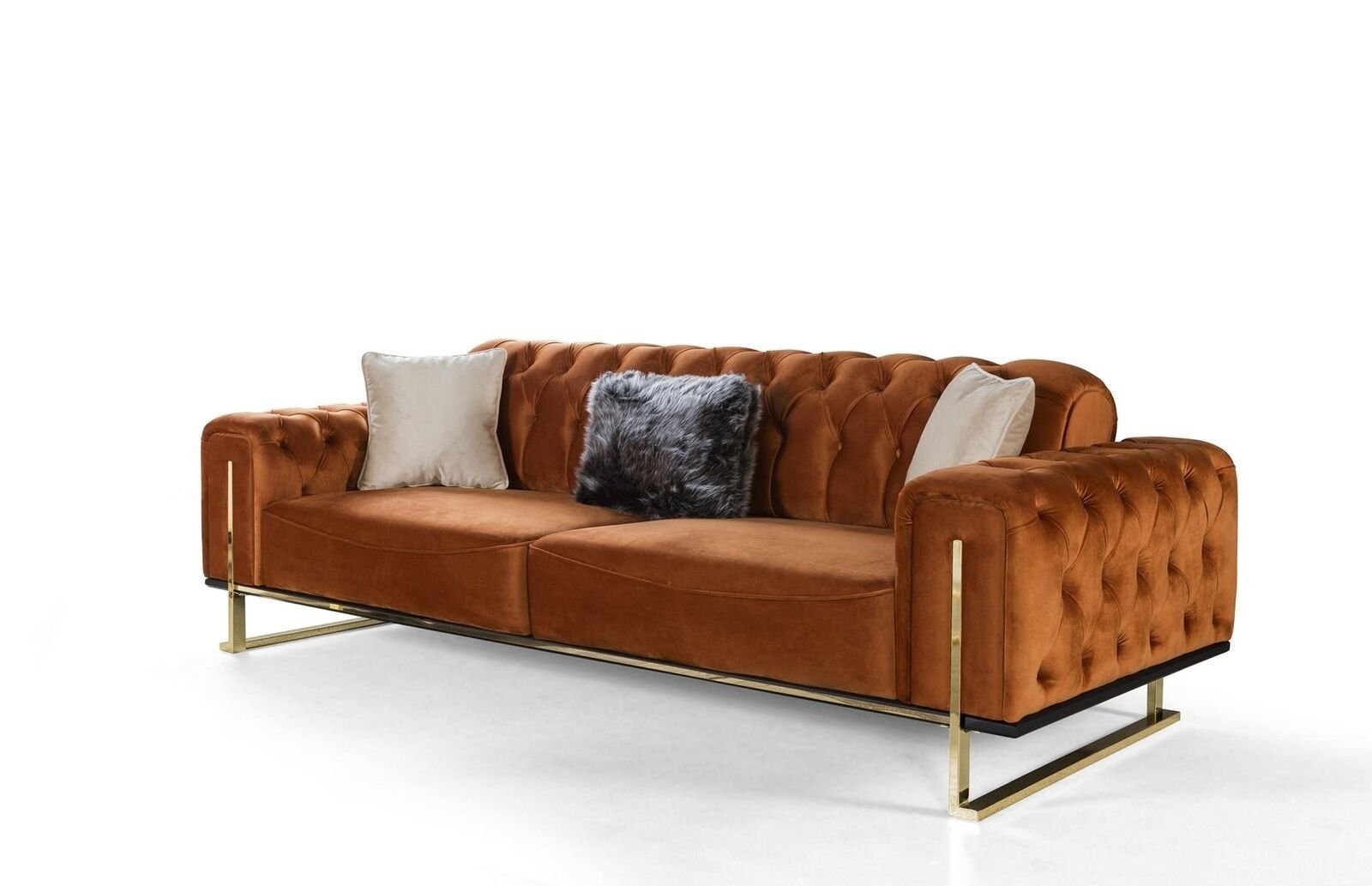 JVmoebel 3-Sitzer Chesterfield Sofa 3 - sitzer Braun Cognac Sofas Polster Textil Couchen, 1 Teile, Made in Europa