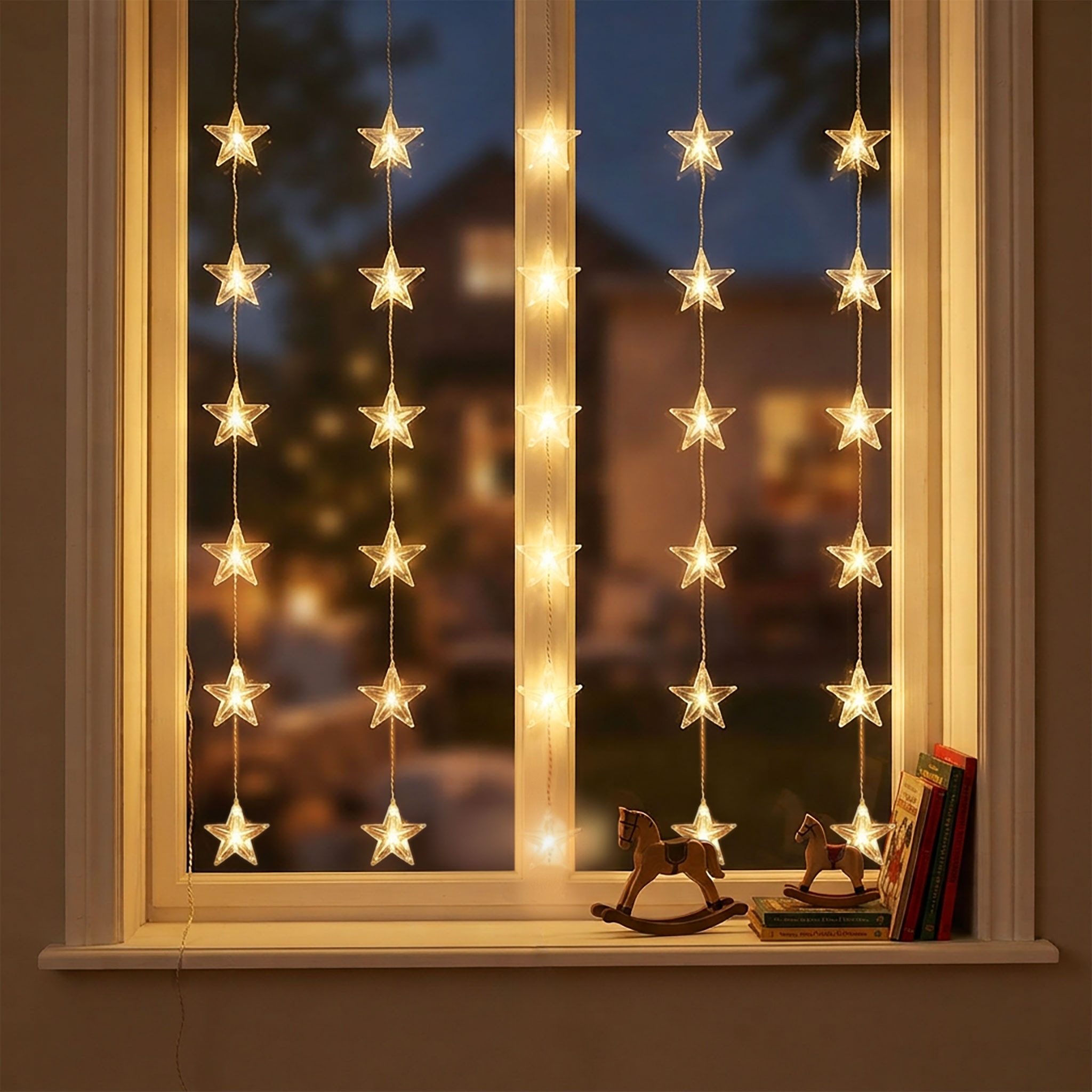 Spetebo LED-Lichtervorhang Sternen Lichtervorhang 30 LED warm weiß - 100 cm, 30-flammig, Weihnachten Fenster Deko Lichterkette Indoor - Netzstecker inklusive – Bild 5 von 5