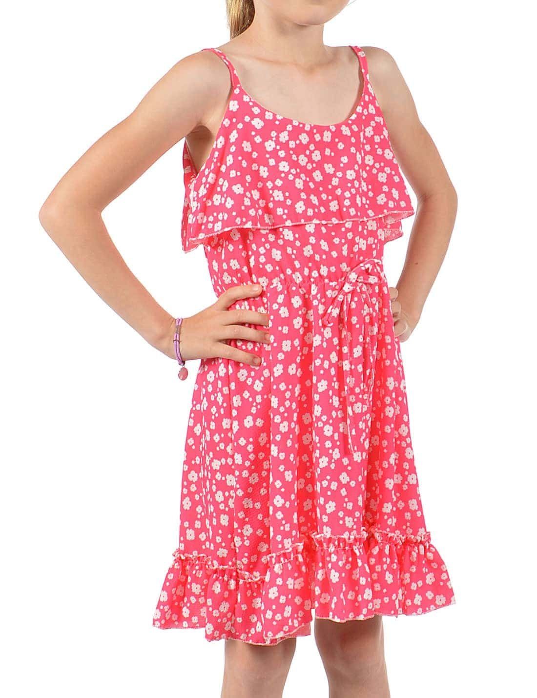 KMISSO Jerseykleid Mädchen Kleid Spaghettiträger und Volant (1-tlg) bequem zu tragen Pink